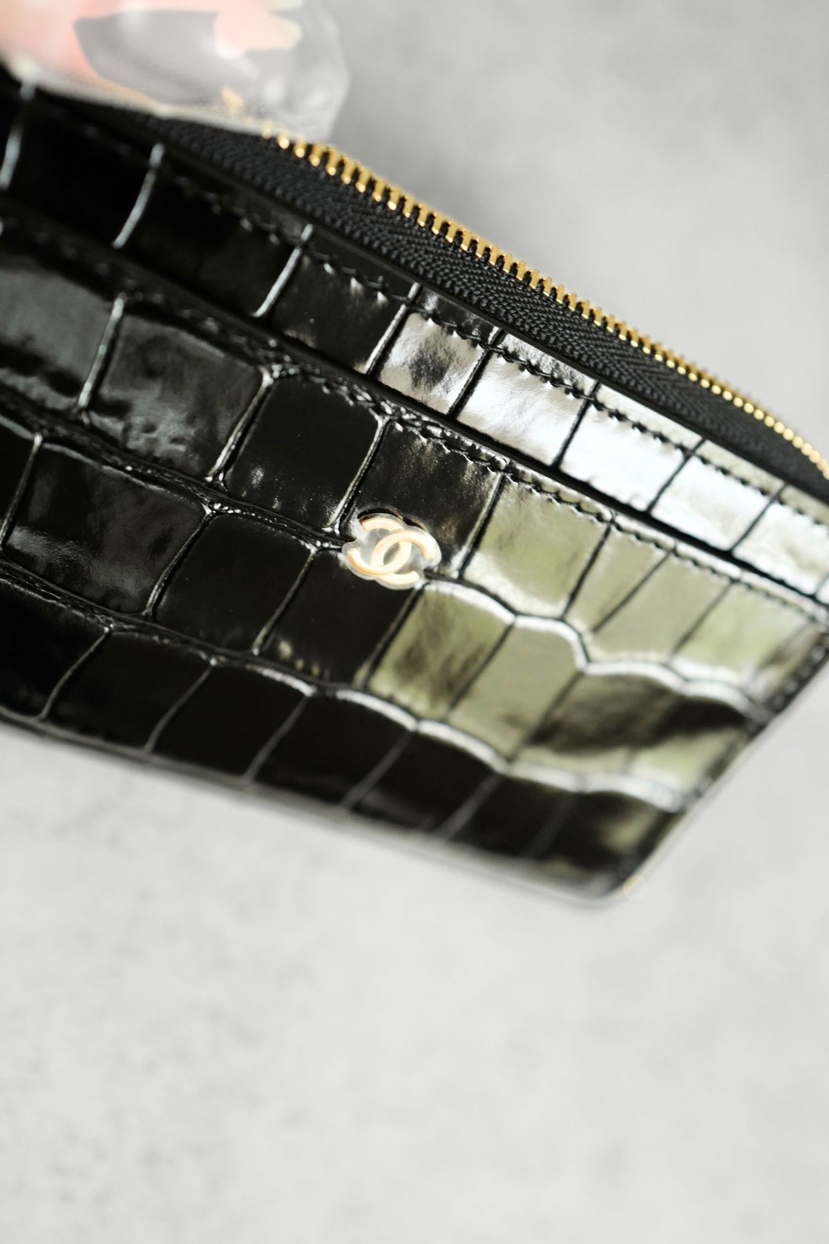 Chanel 26K Matthieu Blazy's Card Holder Croc Embossed Black Calfskin GHW