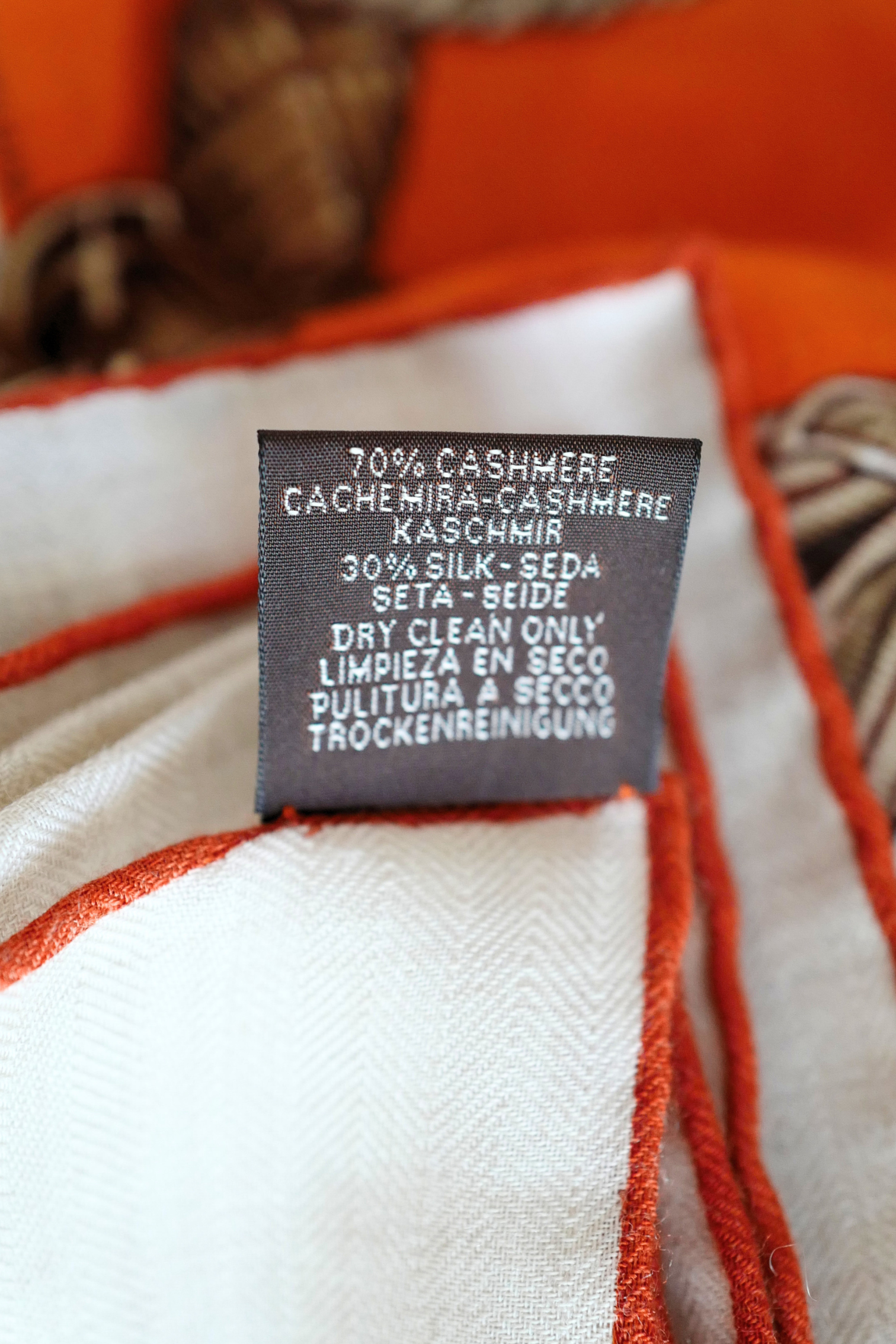Hermès Palefroi Shawl 140 Cashmere Silk – Naturel / Orange Cuit / Cannelle