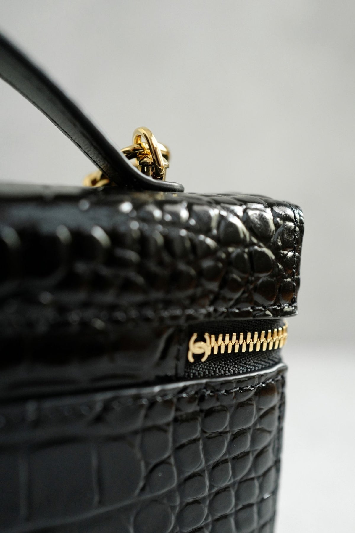 Chanel 26K Matthieu Blazy's Vanity with Chain Croc Embossed Black Calfskin Leather GHW