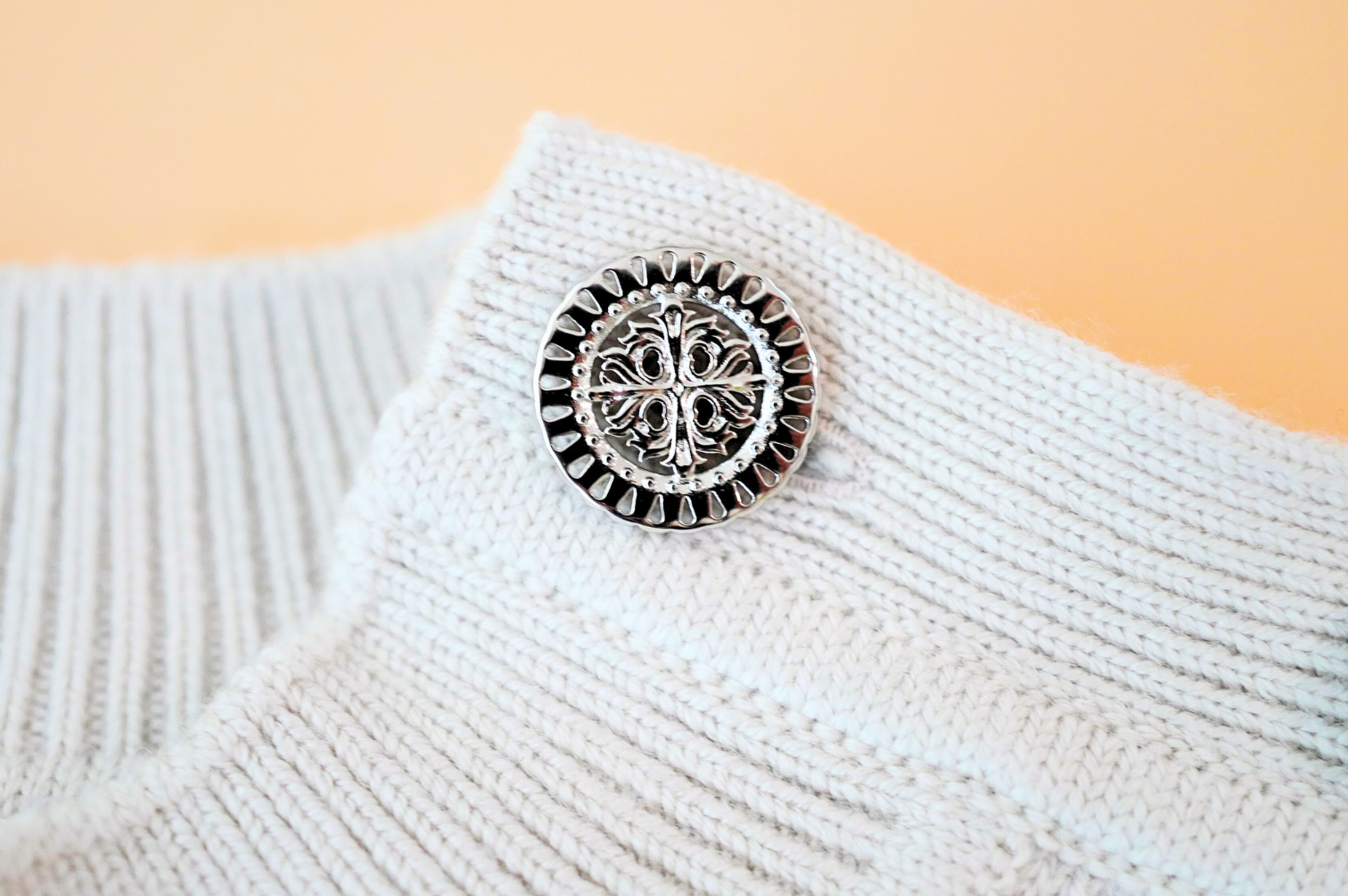 Hermès Sweater with Ferronnerie Button Details Jewel Knit Mock Neck Size 36 Beige Sable