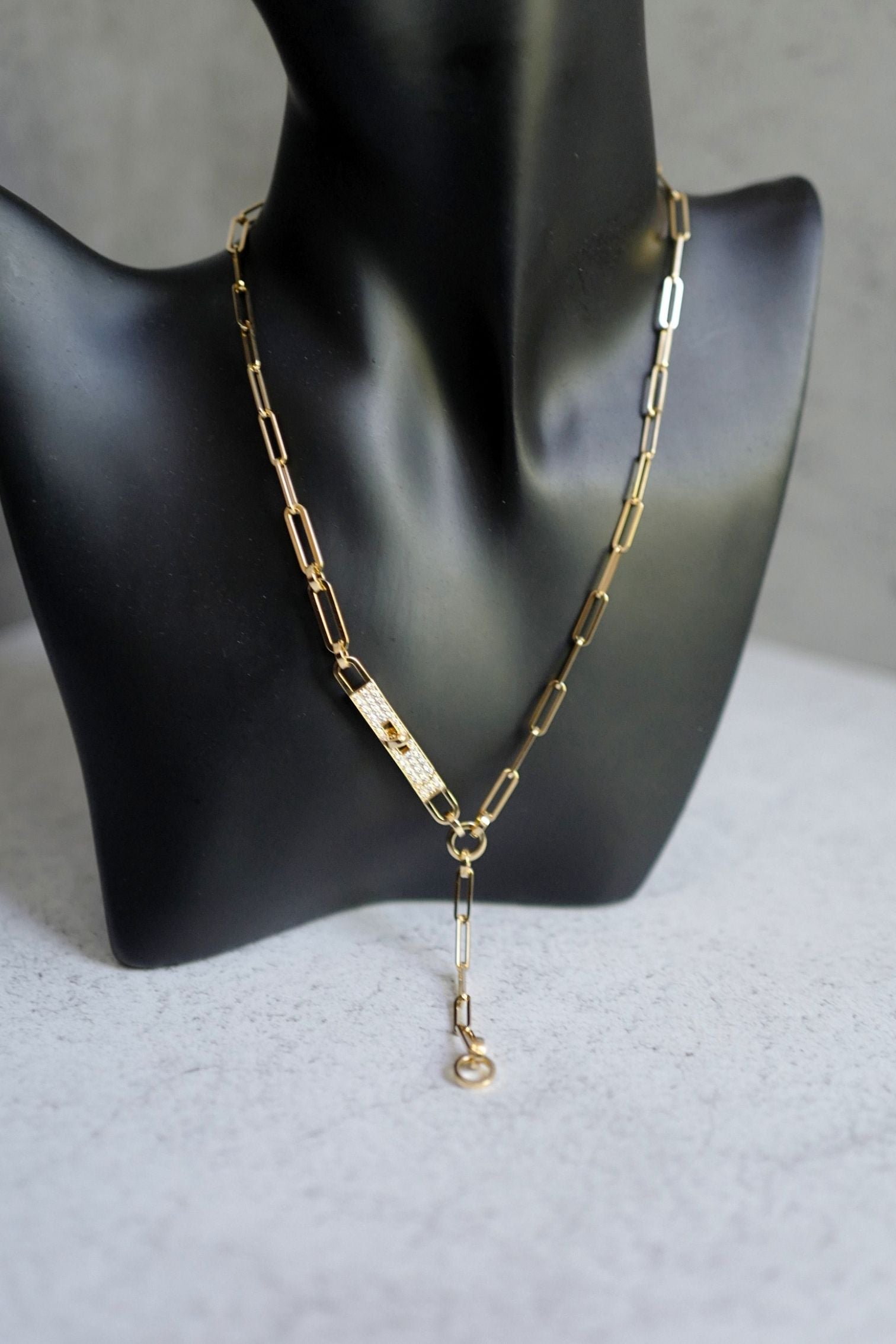Hermès Kelly Chaine Lariat Necklace 18K Yellow Gold 41 Diamonds Size 40
