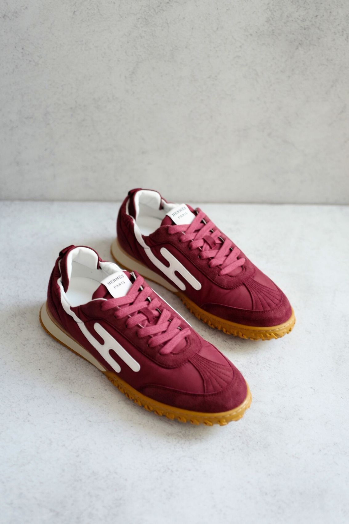 Hermès Women Sneaker Jet Rose Lie De Vin/Blanc Nylon Suede Goatskin Size 39