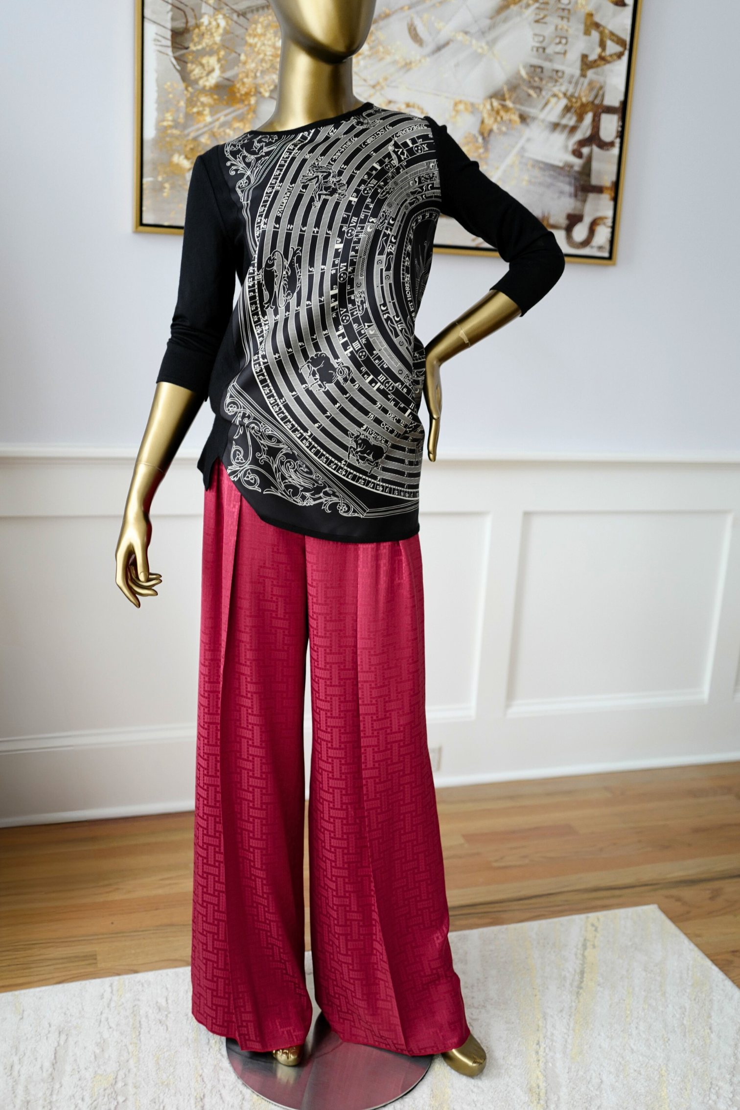 NEW Hermès "Mosaique" Wide Leg Pants Rose Framboise Size 34