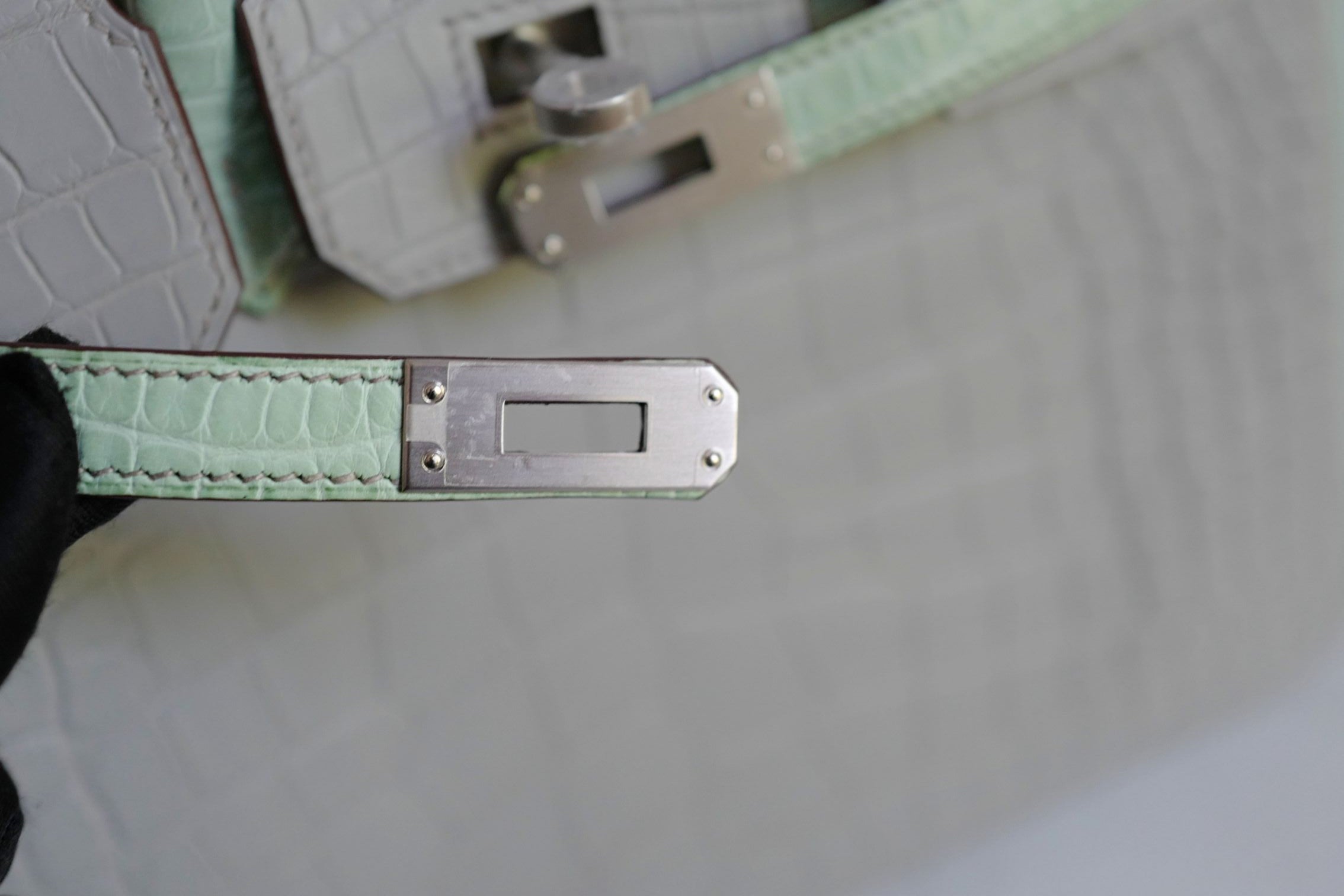 Hermès Birkin 25 HSS Gris Perle Vert D'eau Matte Crocodile Brushed PHW