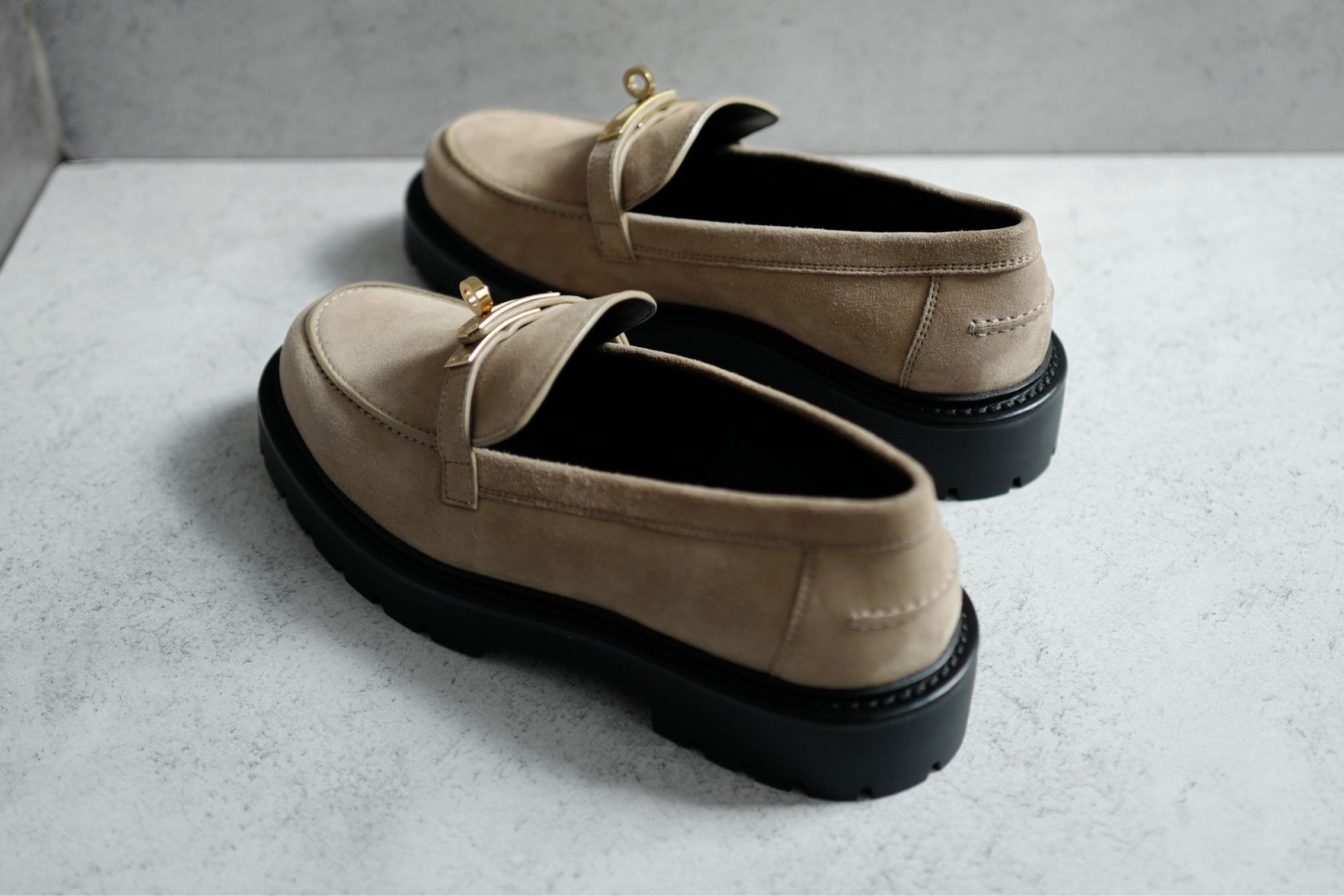 Hermes Shoes Icone Loafers Suede Beige Sable Size 38.5