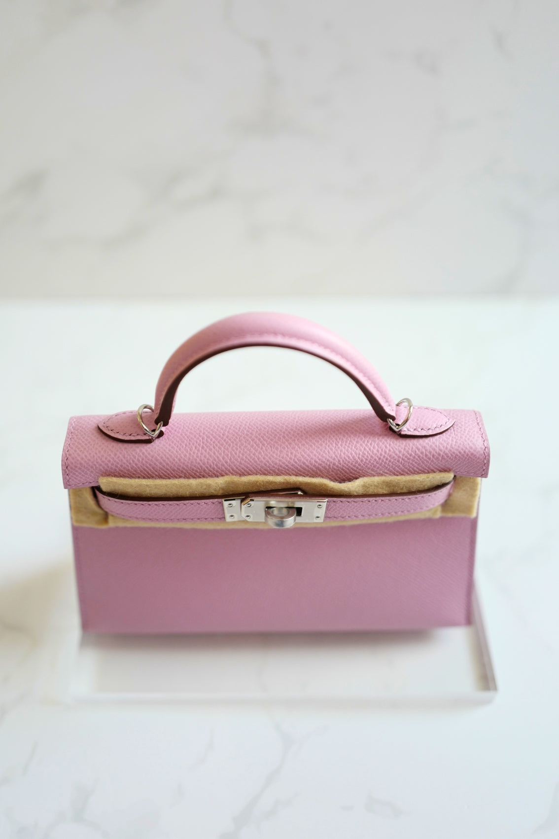 Hermès Mini Kelly Mauve Sylvestre Epsom Leather Palladium Hardware K Stamp