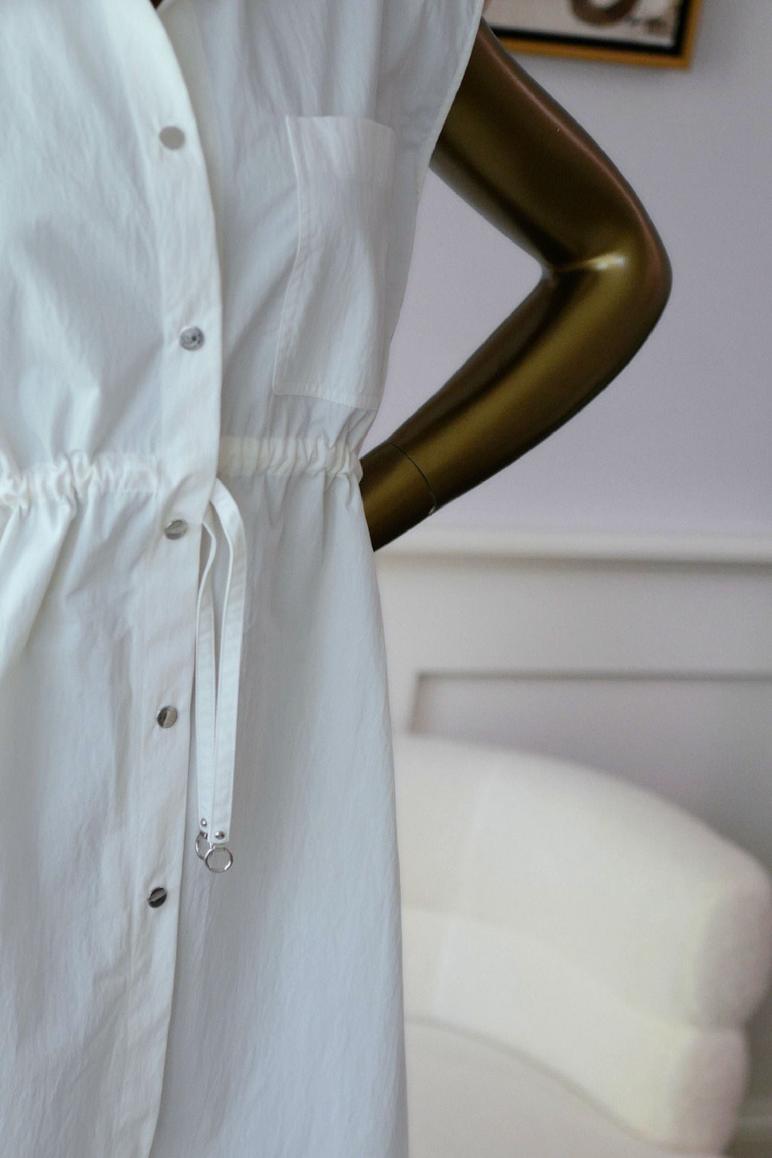 Hermès Chemise Coulissée Sans Manches Blanc Cassé Technical Cotton Size 36