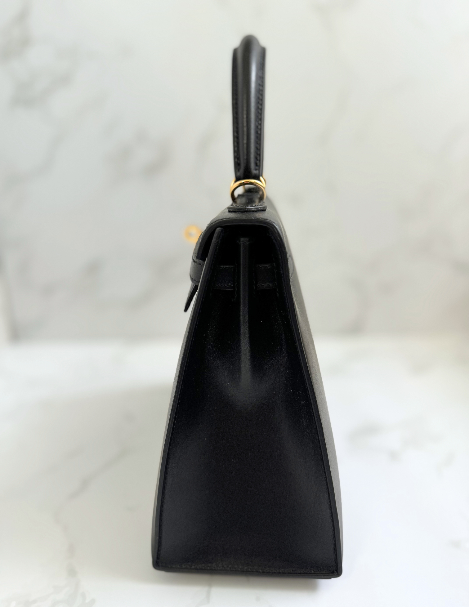 Hermes Kelly 25 Black Tadelakh Sellier Gold HW Complete Original Receipt NEW