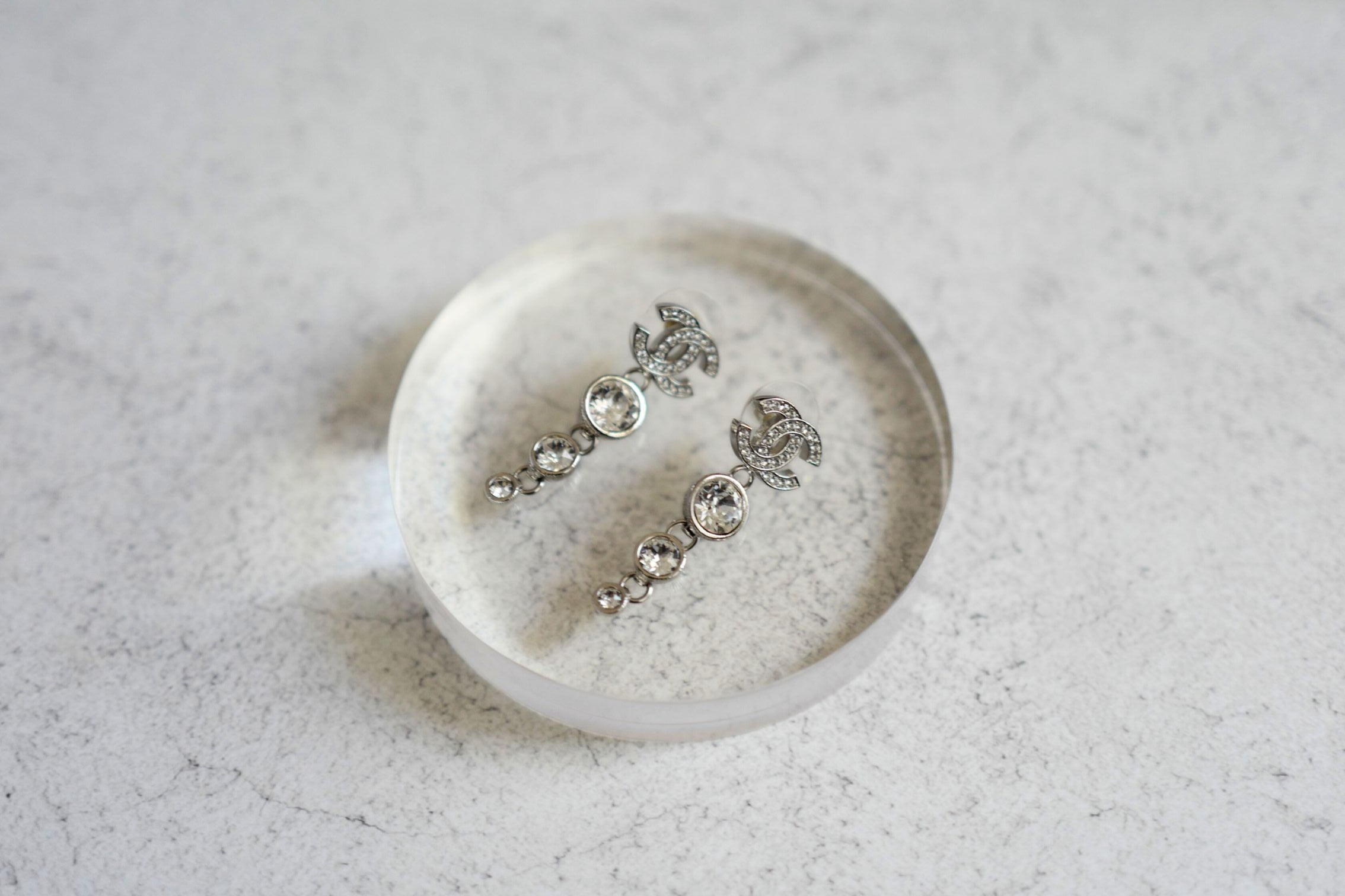 Chanel Drop CC Earrings 22K in Pearly White & Crystal BNIB