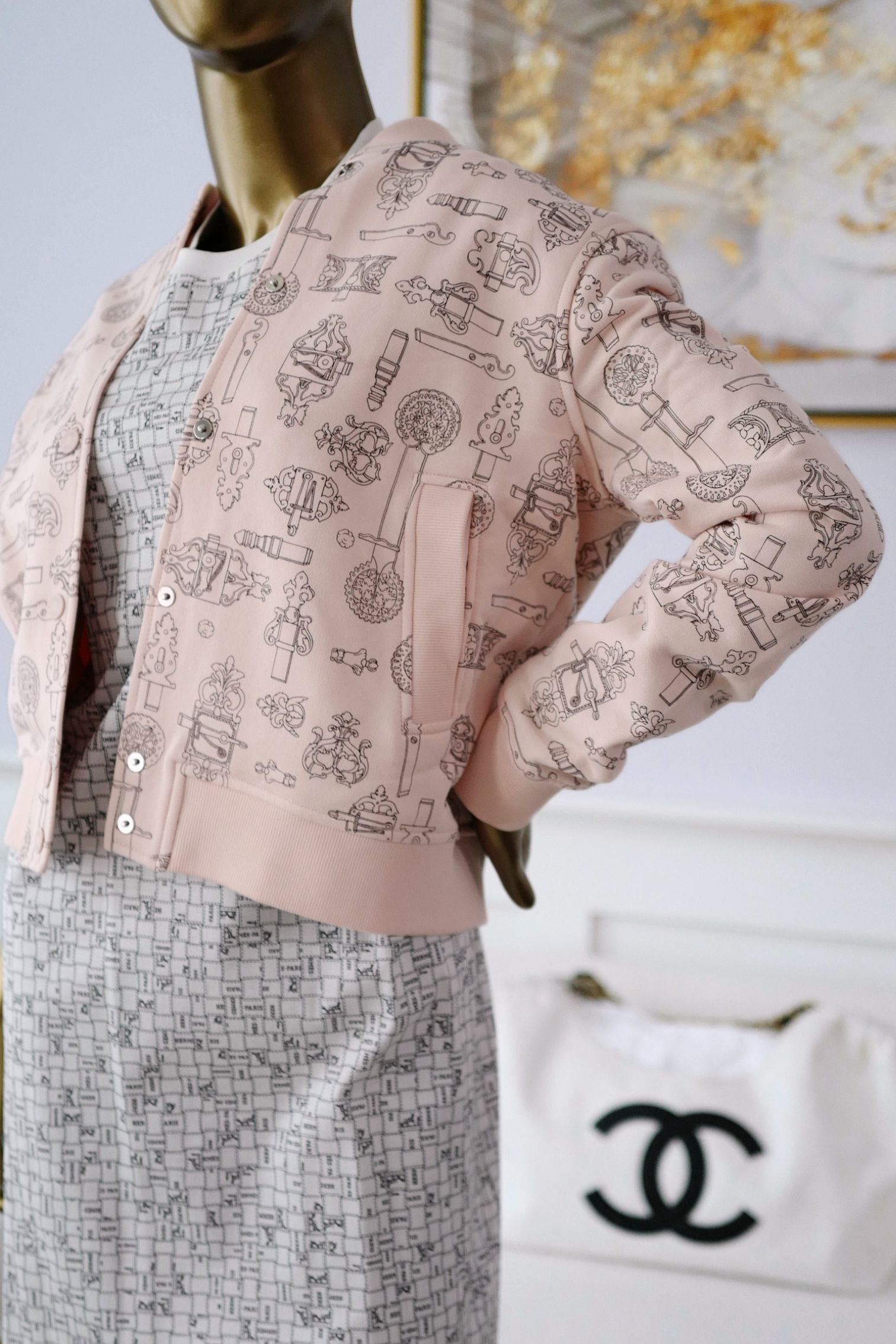 Hermes Varsity Jacket "Ferronnerie Remix" Rose Opaline Cotton Size 36