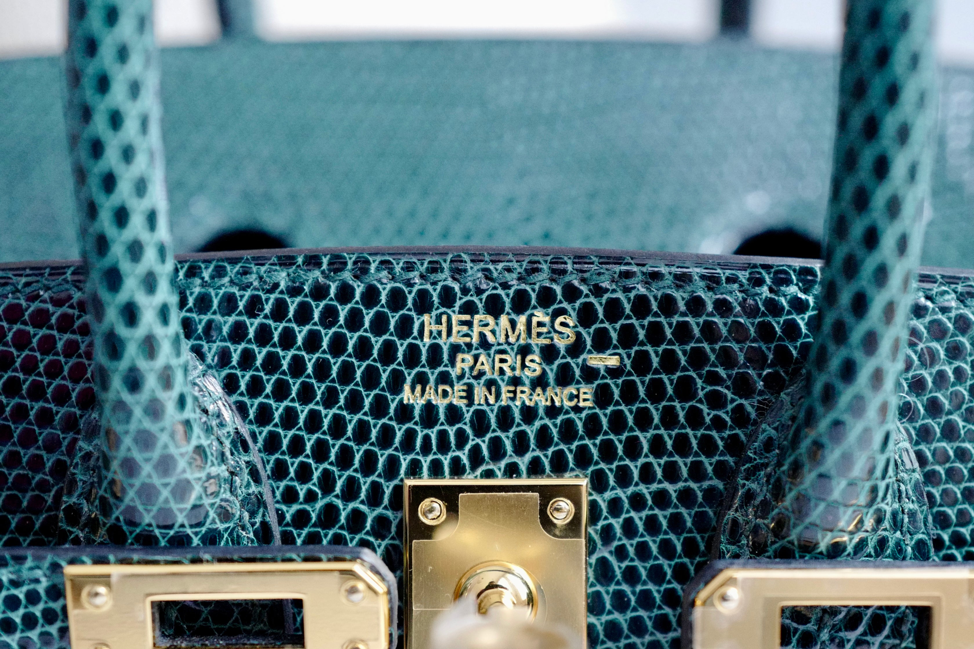 Hermes BIRKIN 20 Lizard Lisse in Vert Cypress Gold Hardware