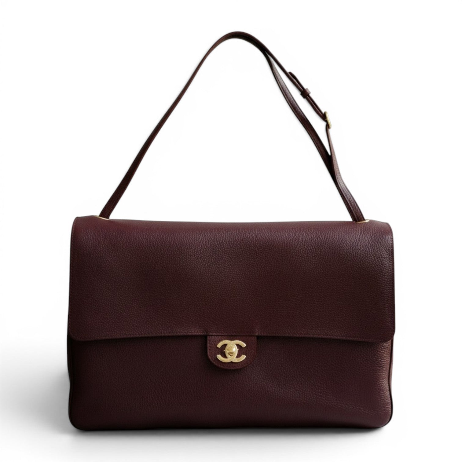 Chanel 26S Matthieu Blazy's Maxi 38 Flapbag Burgundy Grained Calfskin Gold HW