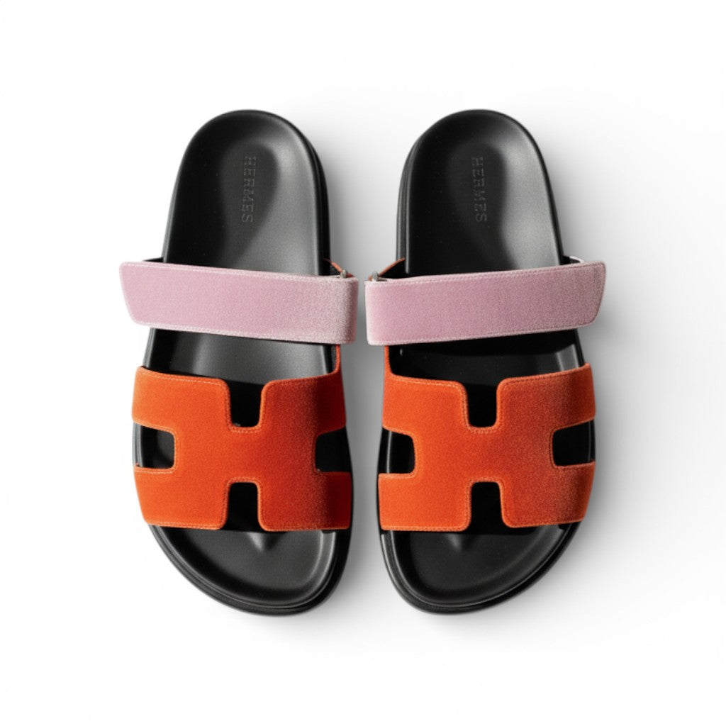 *BNIB* Hermes Women's Chypre Suede Goat Skin Orange Canyon/Bruyere Size 37.5