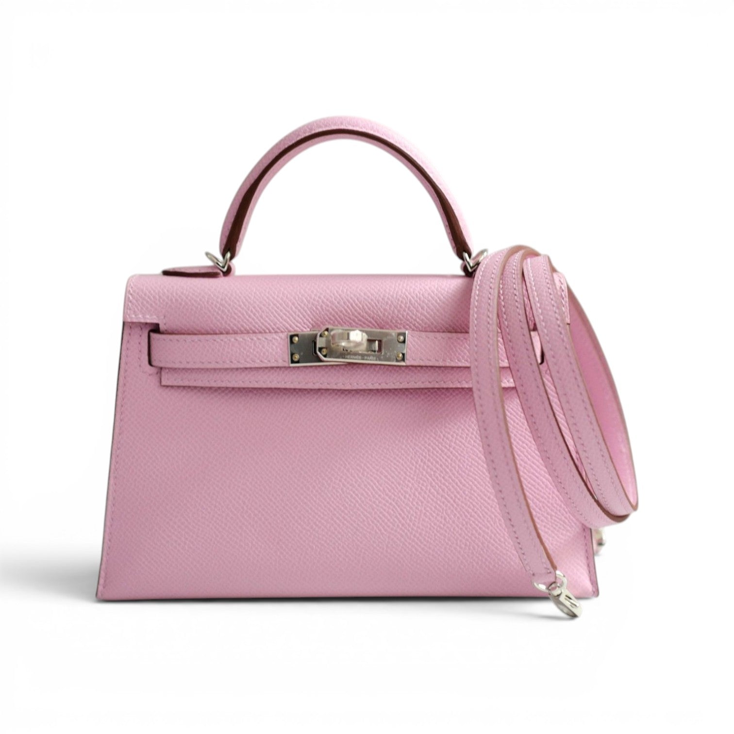NEW Hermes Mini Kelly Mauve Sylvestre Epsom Leather Palladium Hardware
