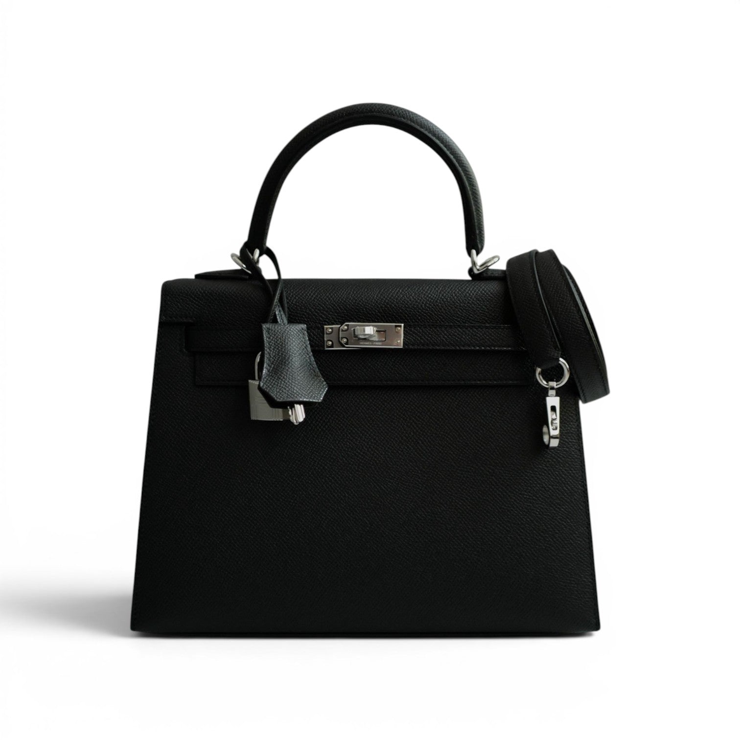 NEW Hermès Kelly 25 Black Epsom Sellier Palladium Hardware