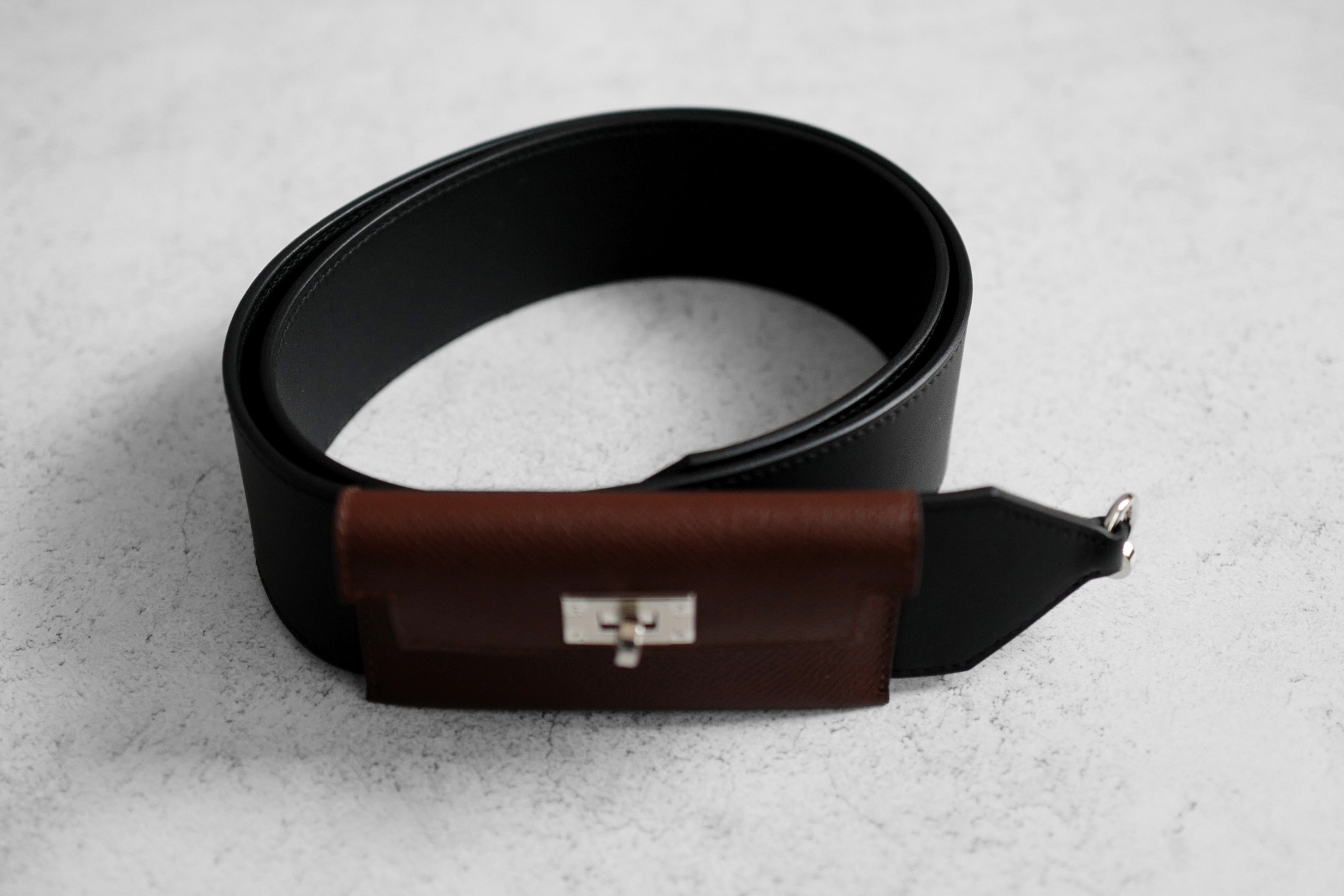Hermès Kelly Pocket Bag Strap Noir/Terre Swift Epsom Calfskin 105 mm