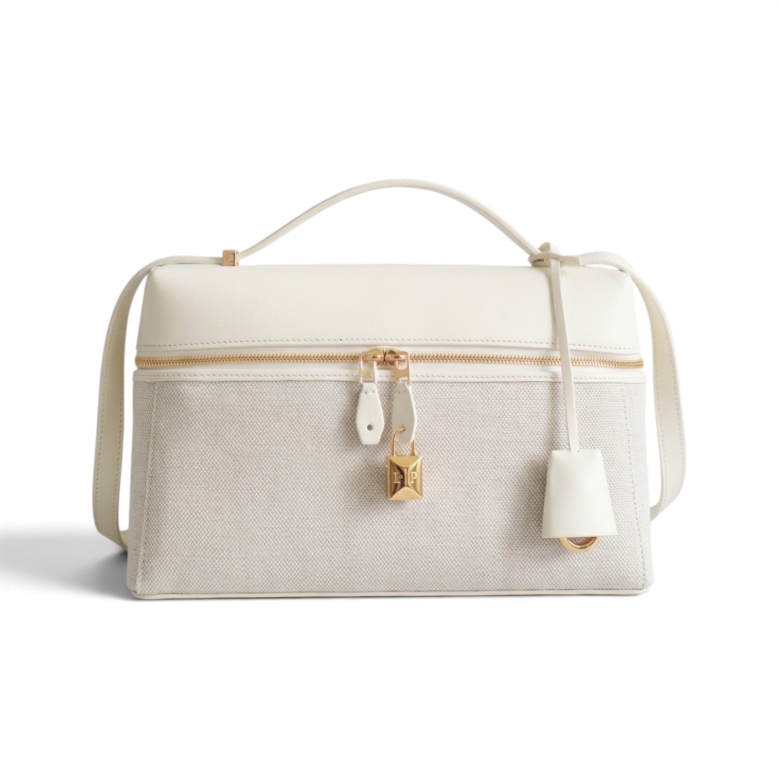 NEW Loro Piana Extra Bag L27 Natural/Whisper White/Sun Gold Cotton Linen