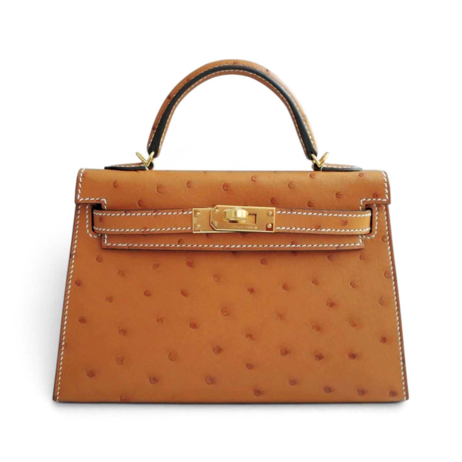 BNIB Hermes Mini Kelly HSS Cognac Ostrich with Craie Stitching GHW G Stamp 2026