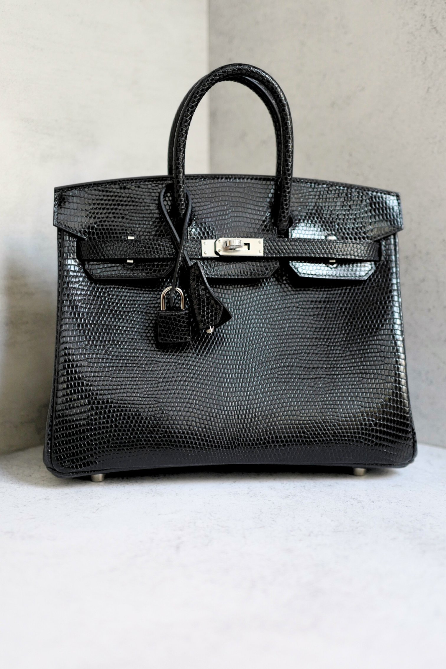 Hermès Birkin 25 Black Lizard Lisse with Palladium Hardware K