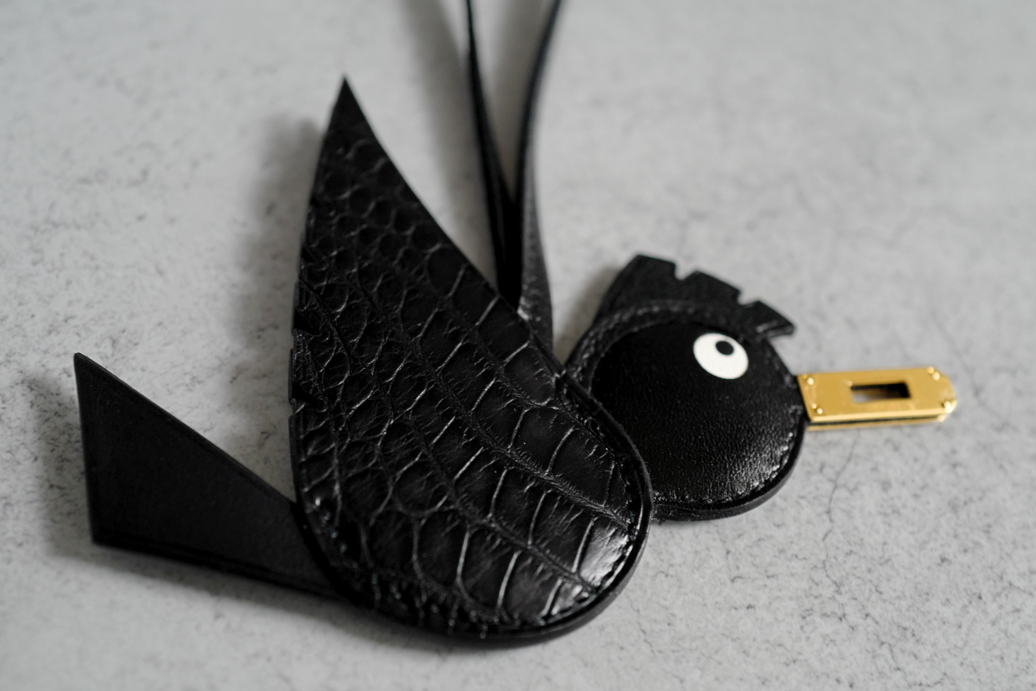 Hermès Birdy Charm Black Matte Alligator Epsom Calfskin Gold Hardware