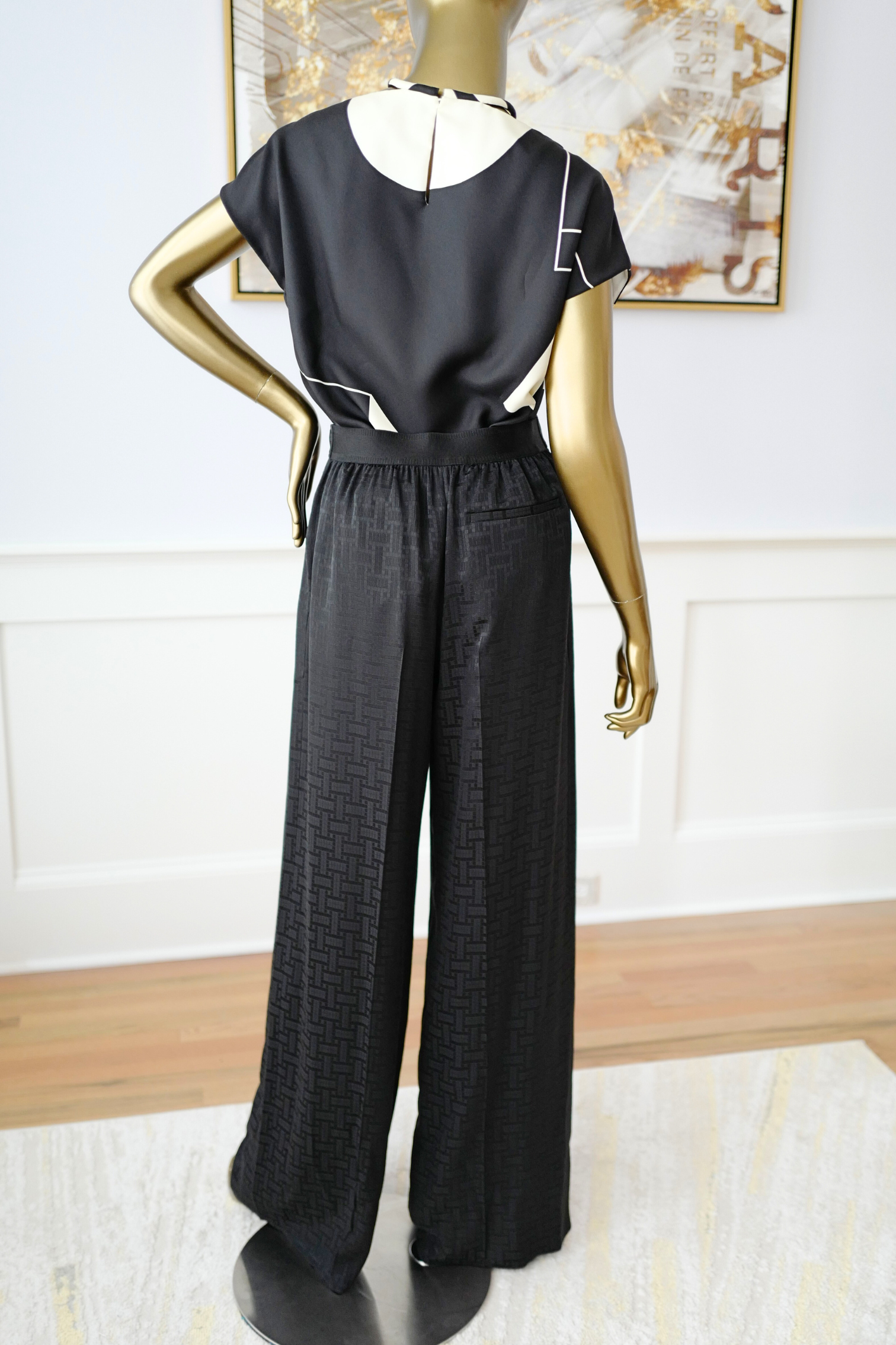 New Hermès Mosaique Wide-Leg Pants Noir Black Size 36