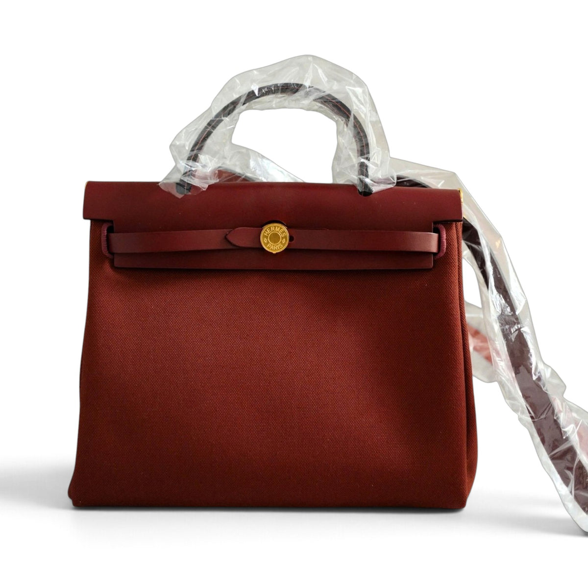Hermes Herbag Zip 31 Rouge H Militaire Canvas Leather Gold Hardware