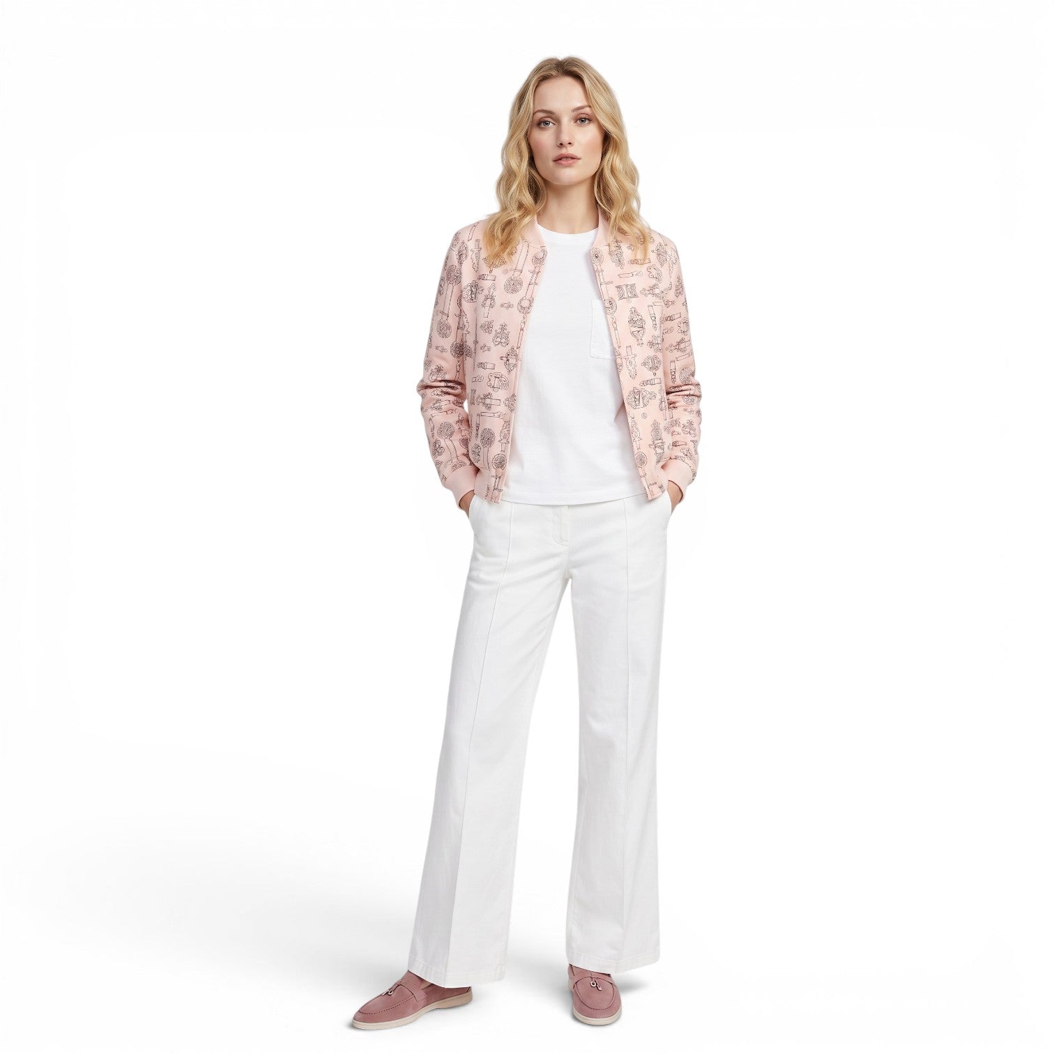 Hermes Varsity Jacket "Ferronnerie Remix" Rose Opaline Cotton Size 36