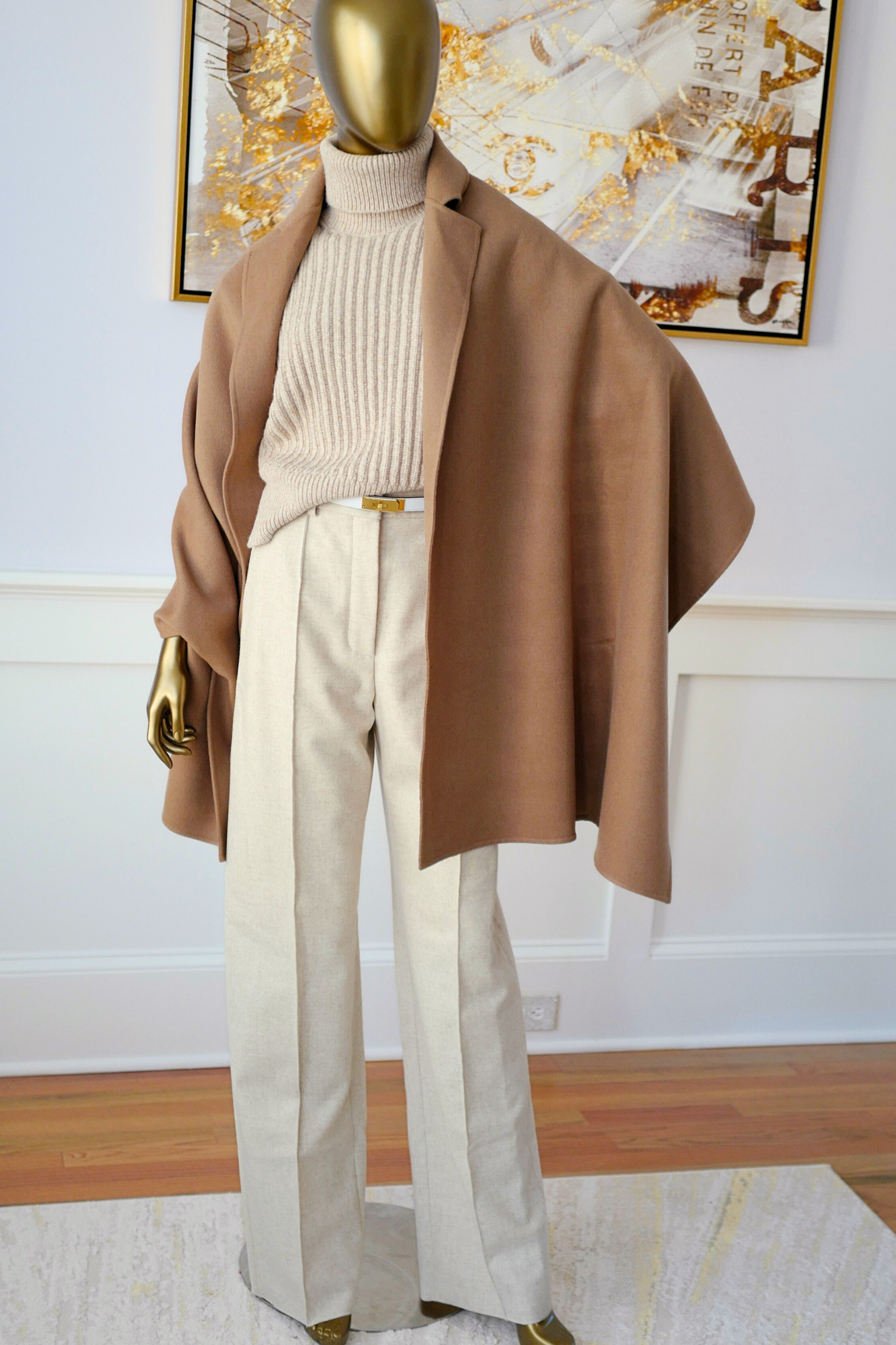 Hermès Étole Poncho 100% Cashmere Trompe L’Oeil HG 01 Camel