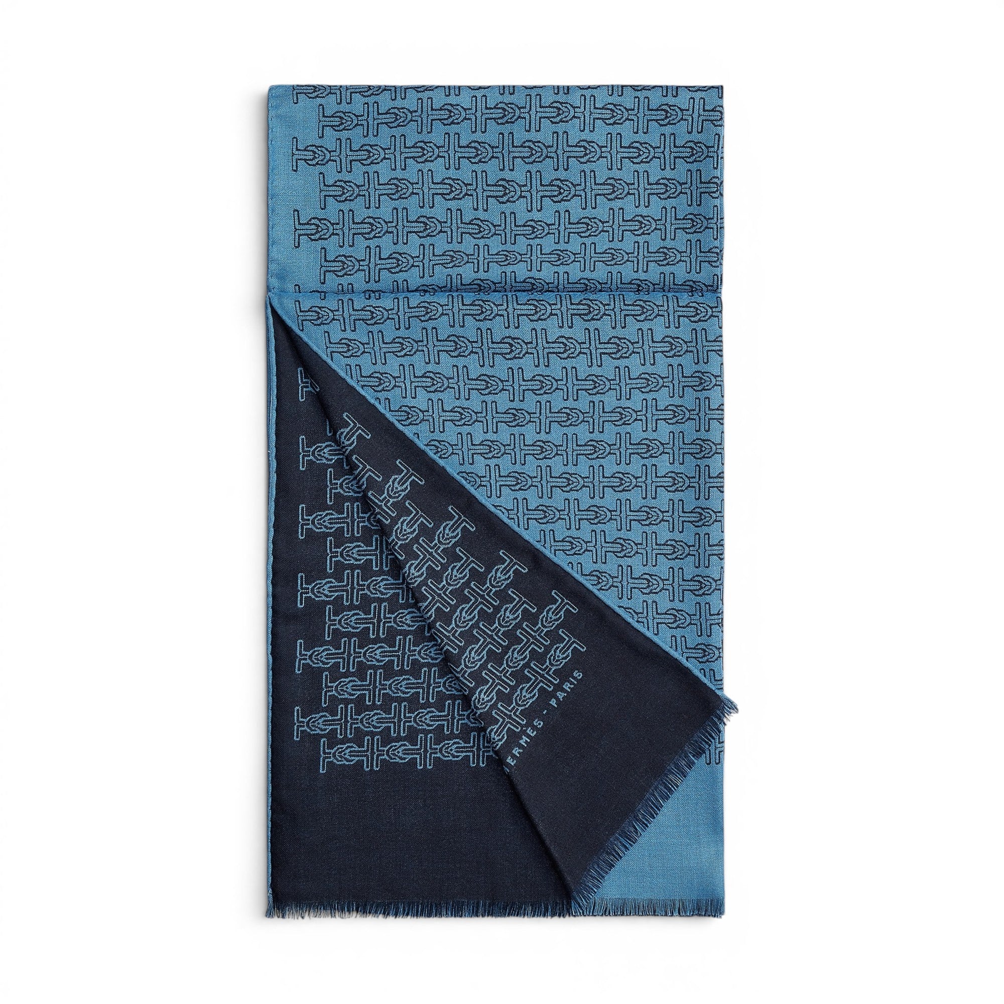Hermès H Marin Reversible Scarf Cashmere Silk Marine / Bleu Océan