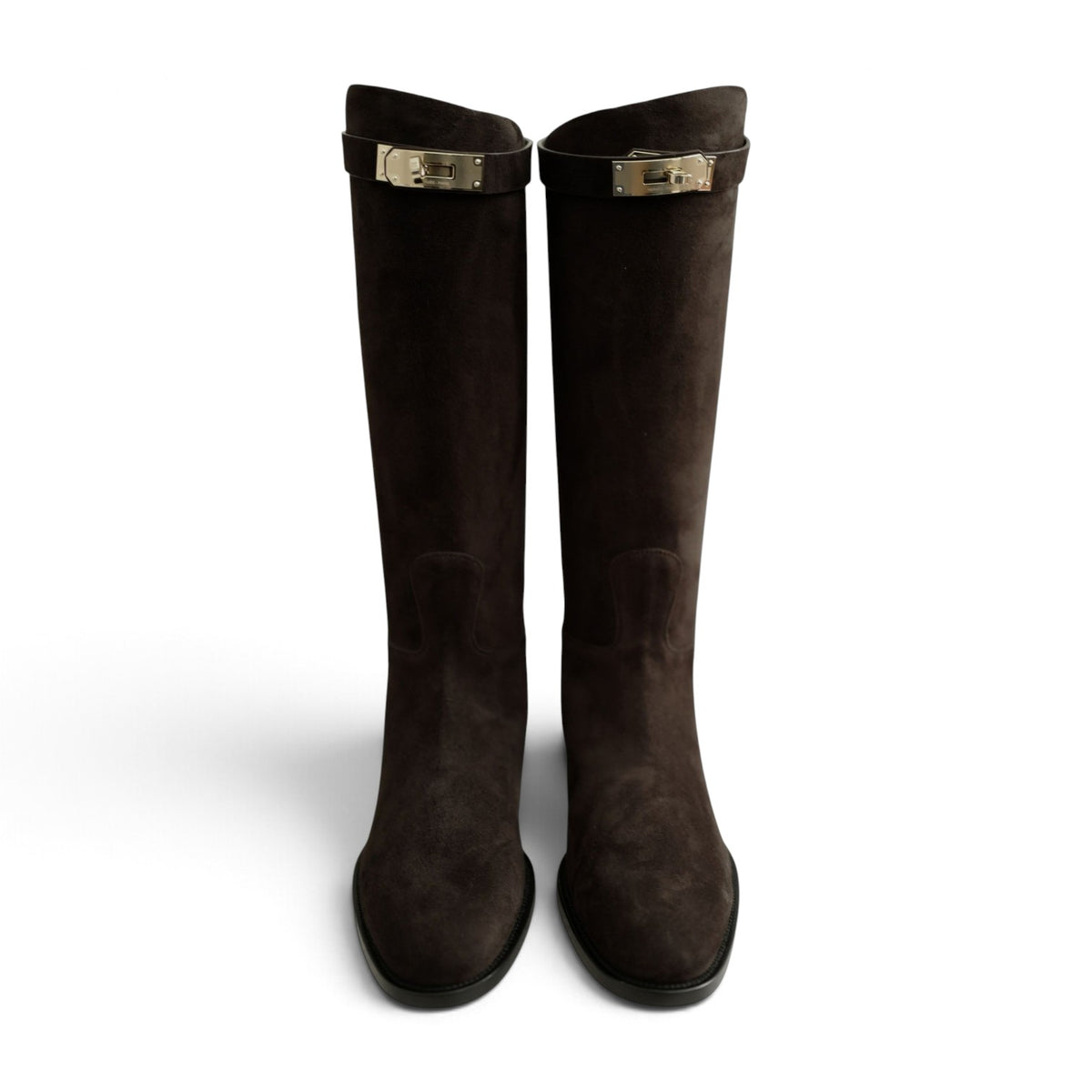 Hermès Jumping Matrix Goatskin Suede Boots Marron with Permabrass HW Size 38