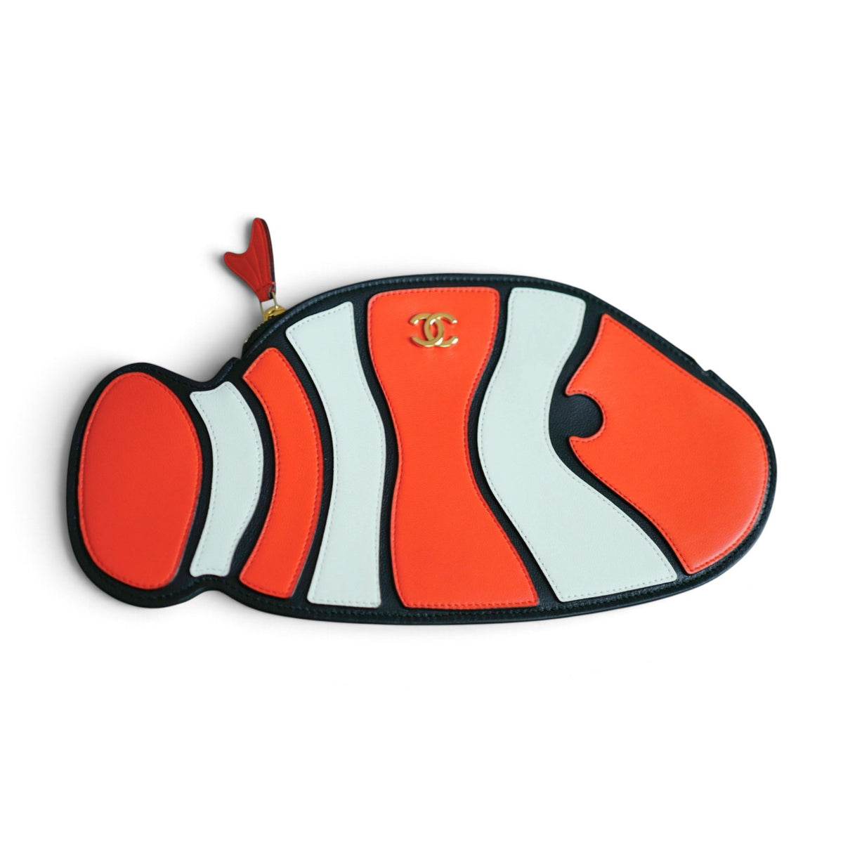 New Chanel 26M Nemo Clutch Lambskin Orange White Black CC Logo