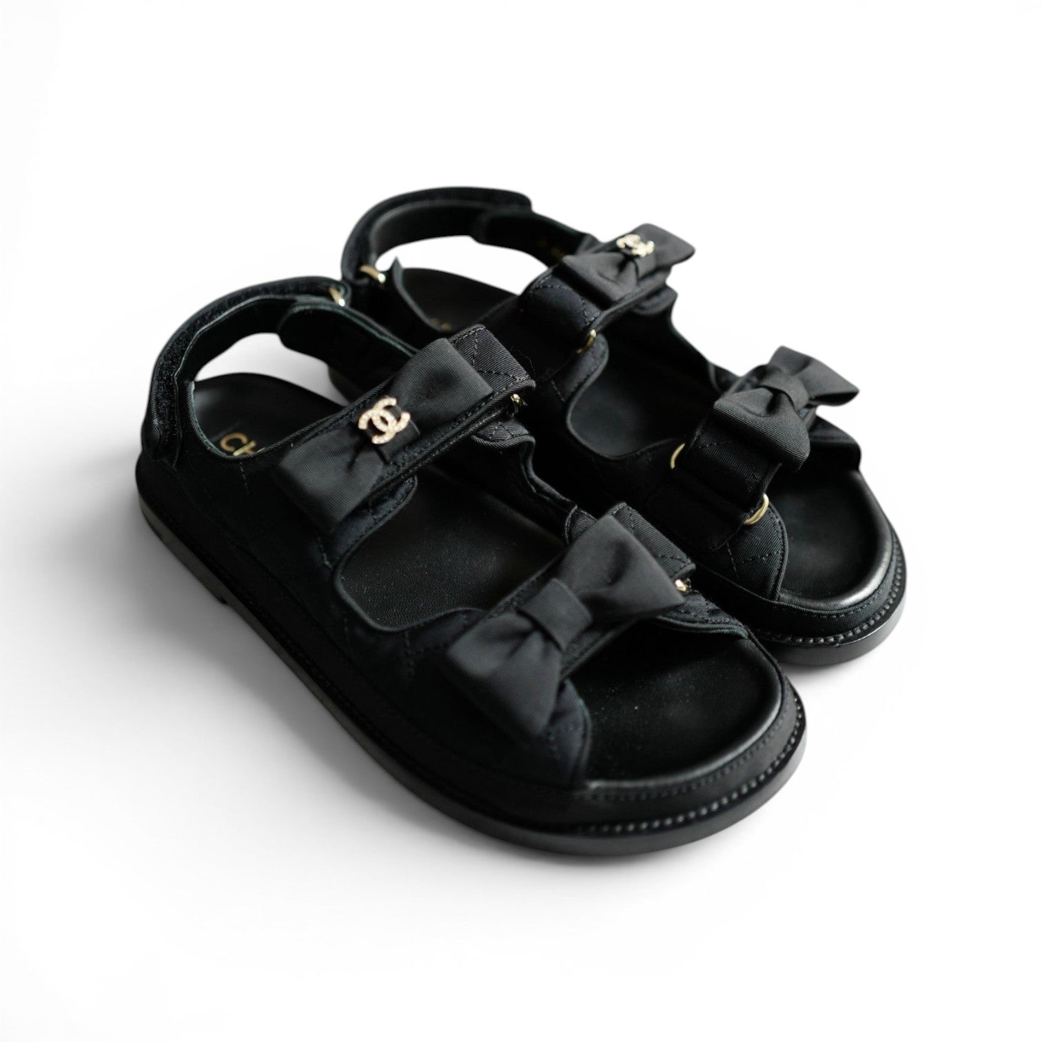 BNIB Chanel Dad Sandal CC Crystals In Black With Bows Size 38 - Limited