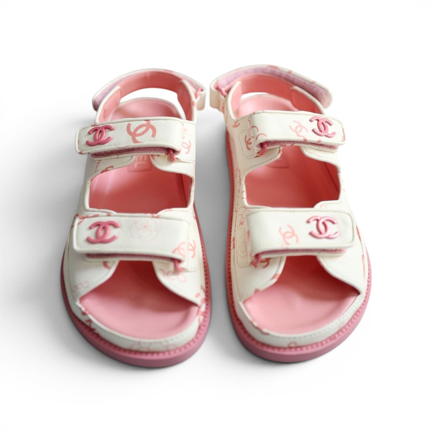CHANEL♡ BNIB Chanel Dad Sandal 23A Monogram CC Logo In White/Pink Pink CC Logo