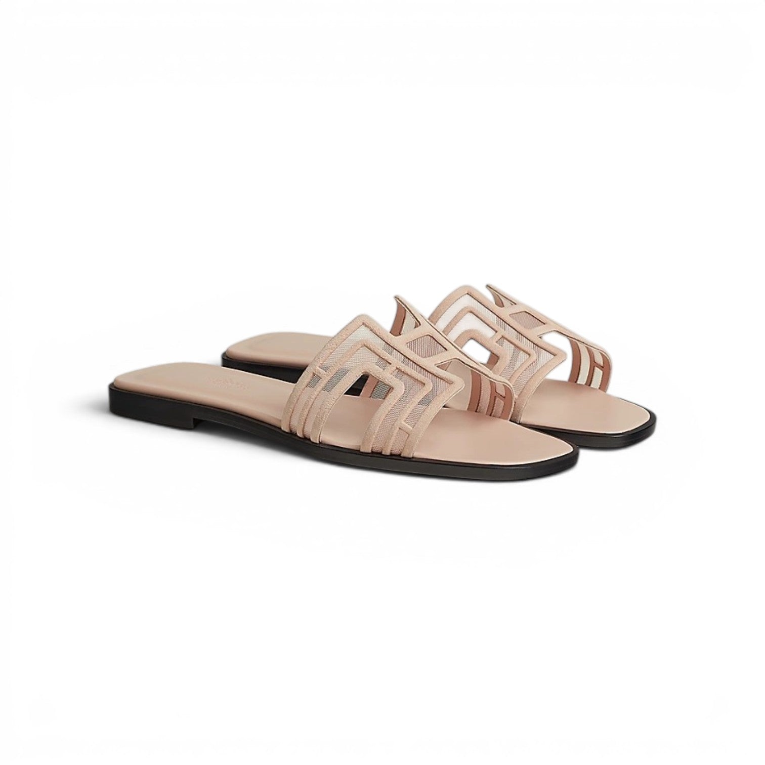 BNIB Hermes Oran Sandal Chevre Velours Resille Arcai Beige Nude Size 38