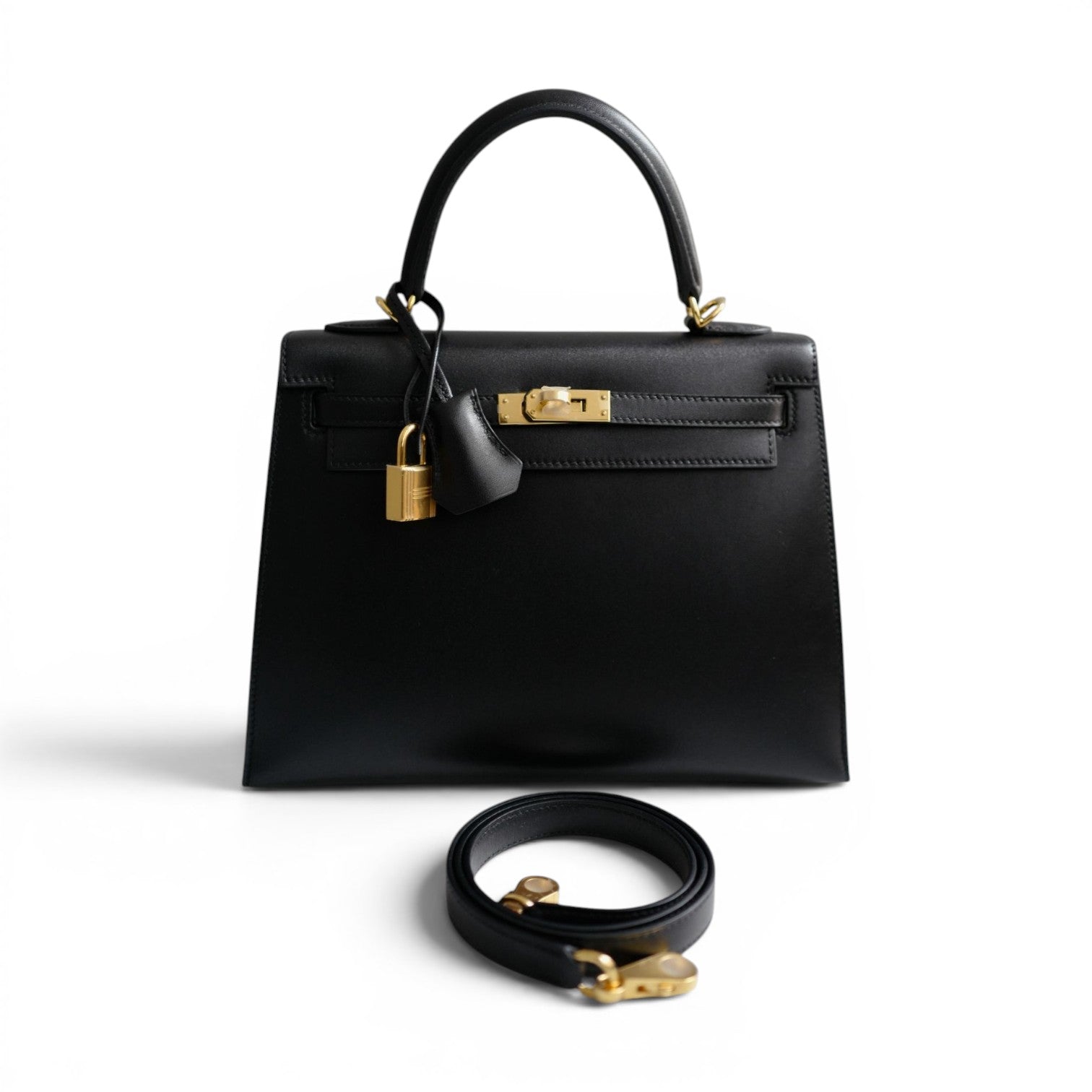 Hermes Kelly 25 Black Tadelakh Sellier Gold HW Complete Original Recei