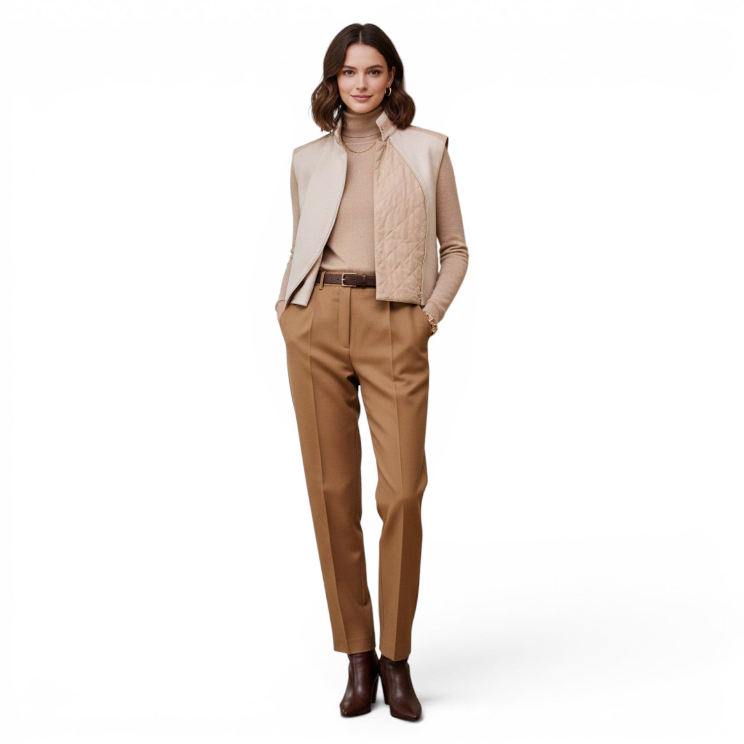 Hermès Blouson Sans Manches Mix Matière Blanc Marbre Wool Size 36