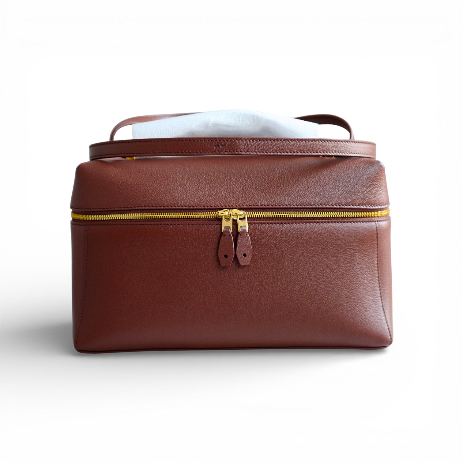 BNIB Loro Piana Extra Bag L27 Smoked Caramel In Grained Calfskin with Gold HW