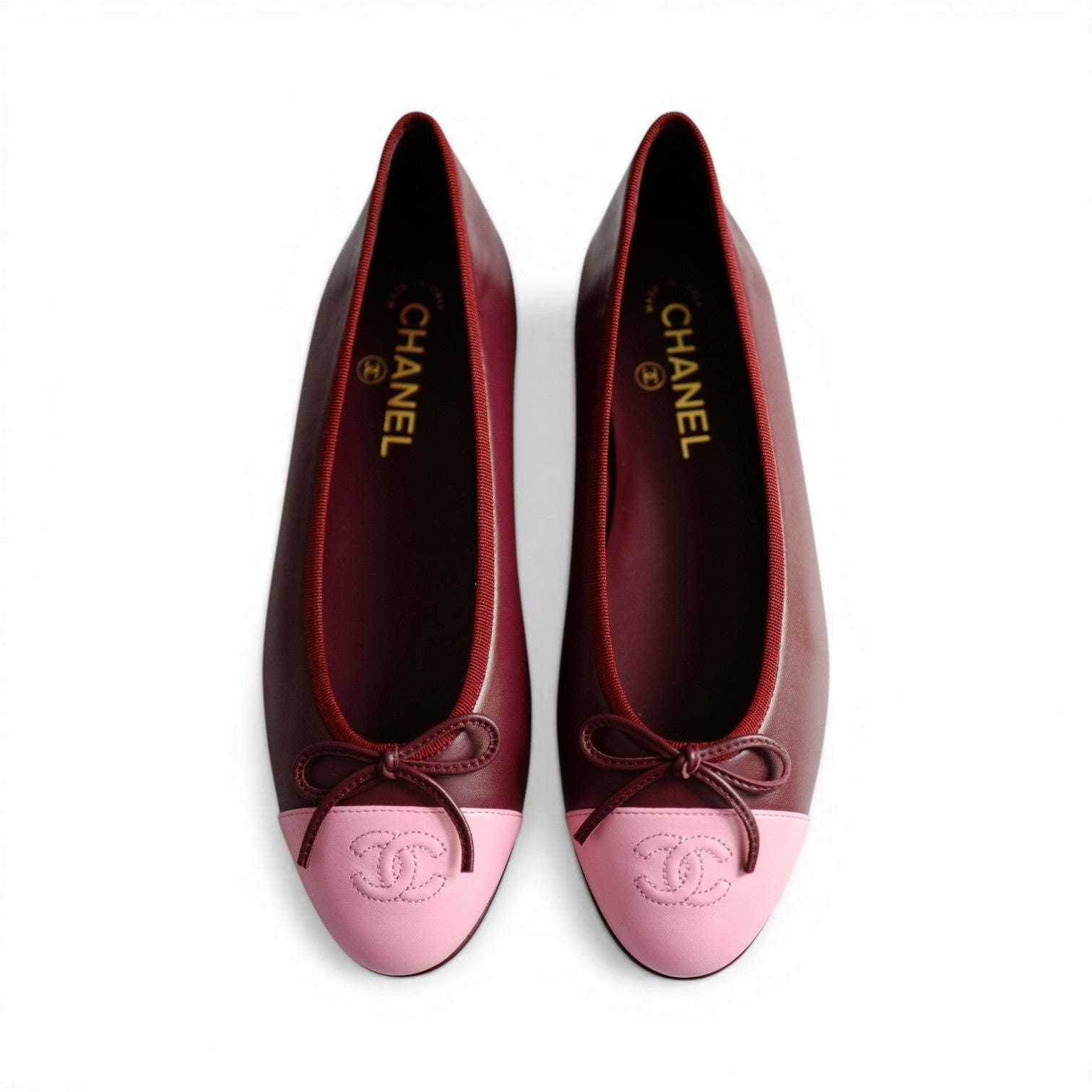 Chanel 26S Matthieu Blazy's Ballet Flats Burgundy Pink Lambskin Size 38