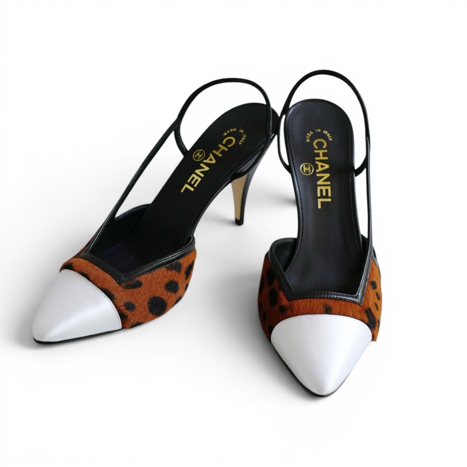 Chanel 26A Métiers d’Art Slingback Heels Brown/Black/White Leopard size 37.5