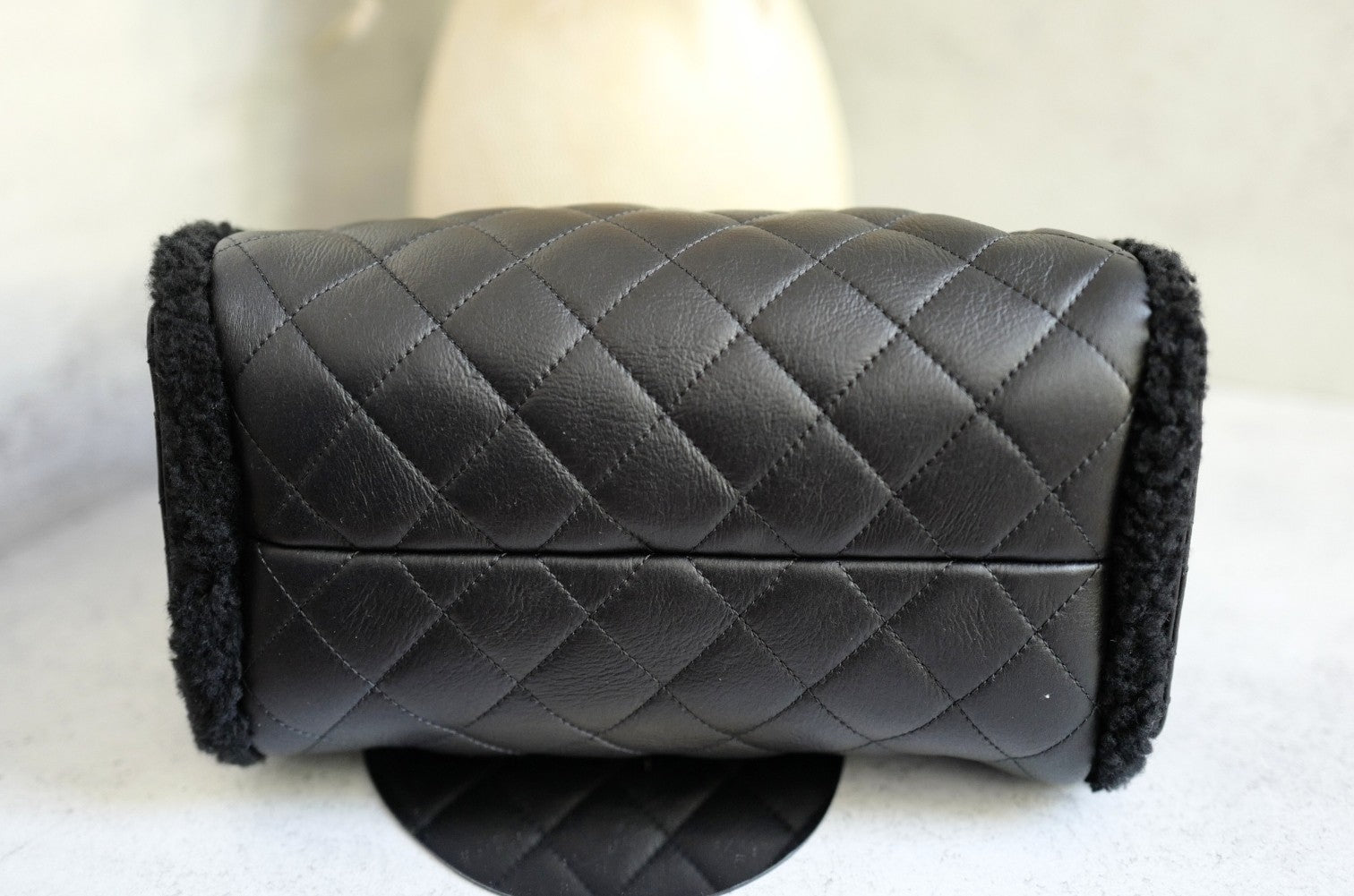 Chanel 25K Small Hobo Bag in Black Shearling and Calfskin Leather Gold Hardware