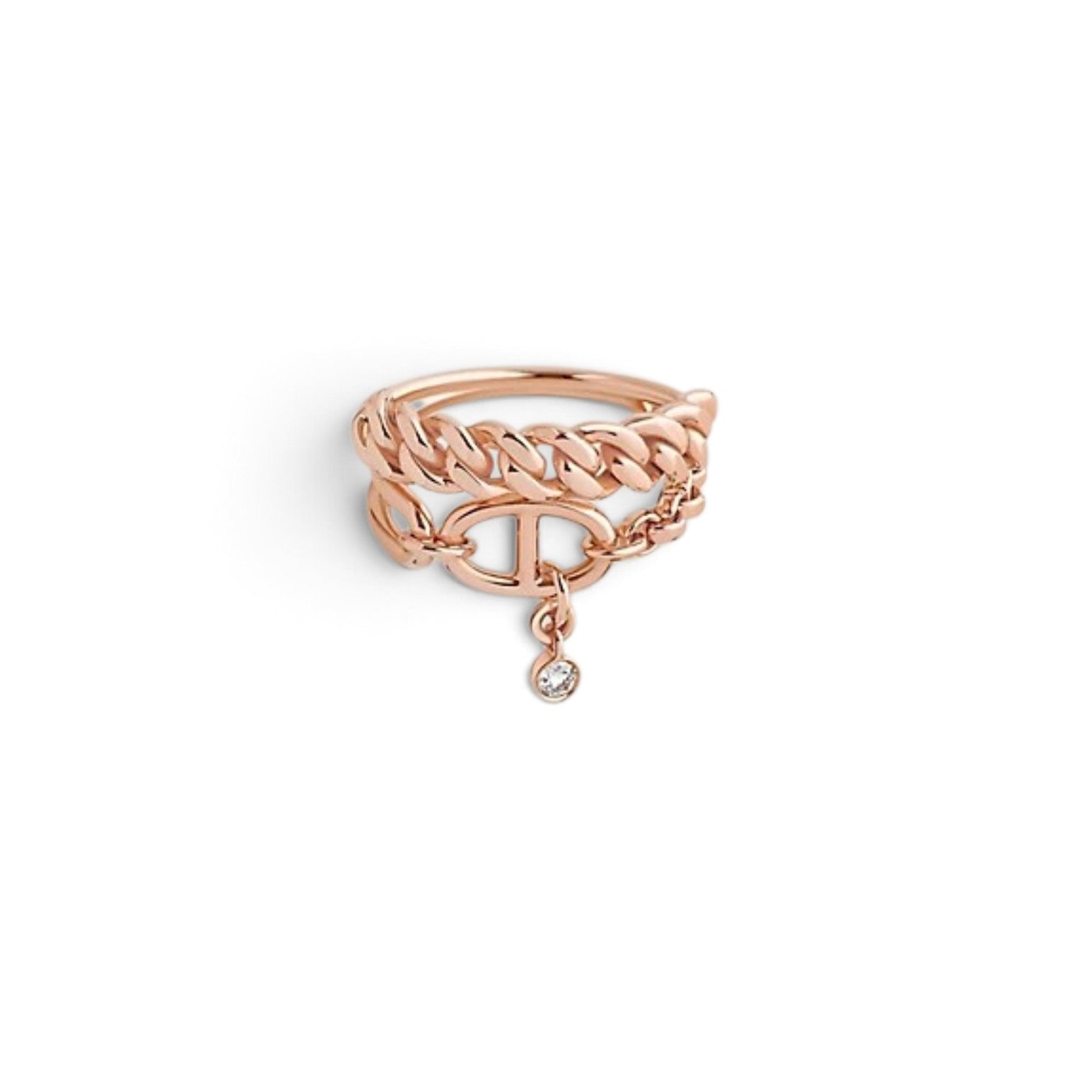 NEW Hermès Mix and H Ring 18K Rose Gold Diamond Size 54