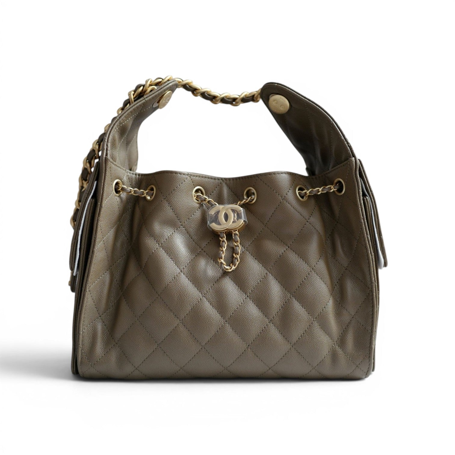 Chanel 26s Small Hobo Dark Khaki Grained Calfskin Gold Hardware