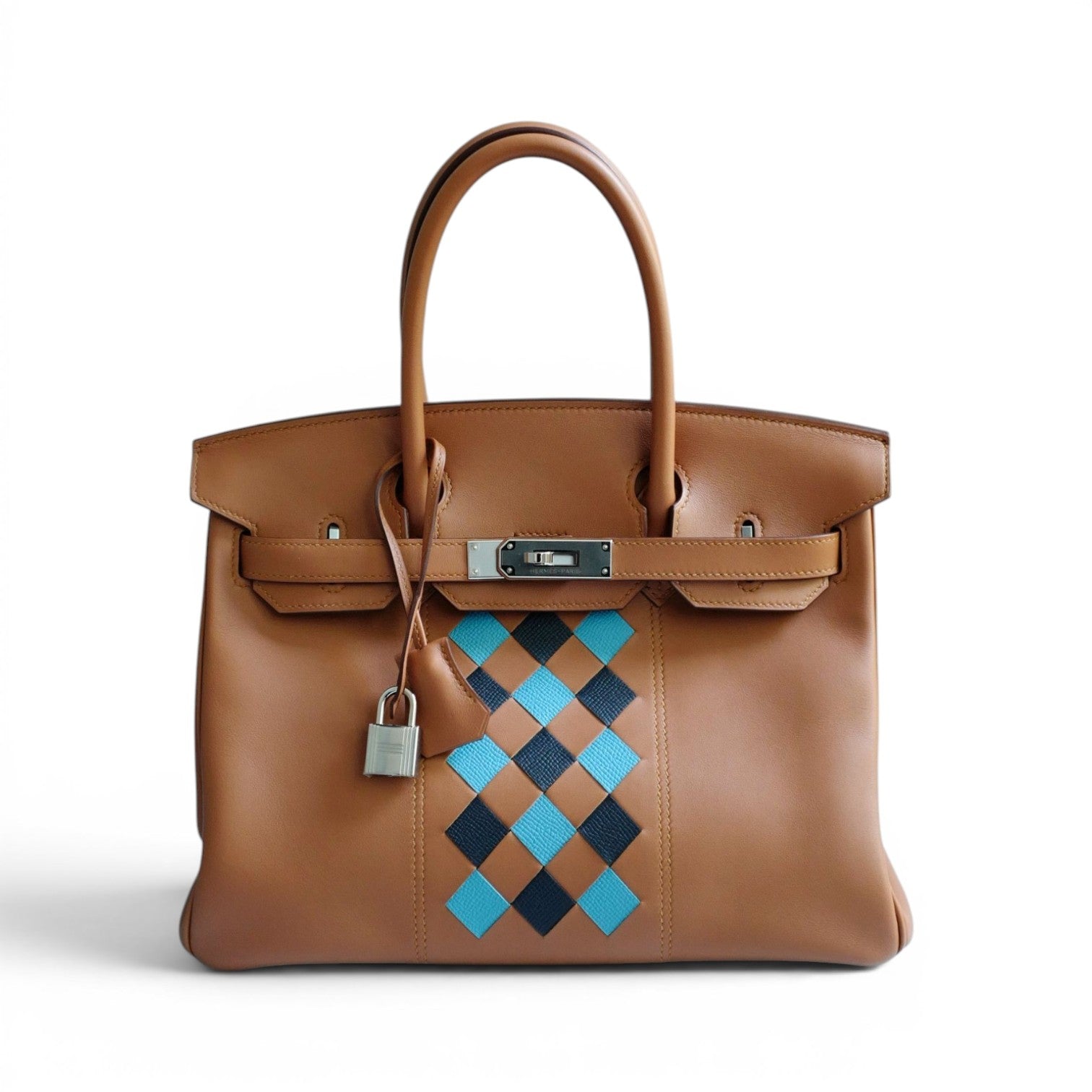 Hermes Birkin 30 Swift Epsom Tressage Gold/Bleu du Nord/Bleu Indigo Limited Edition