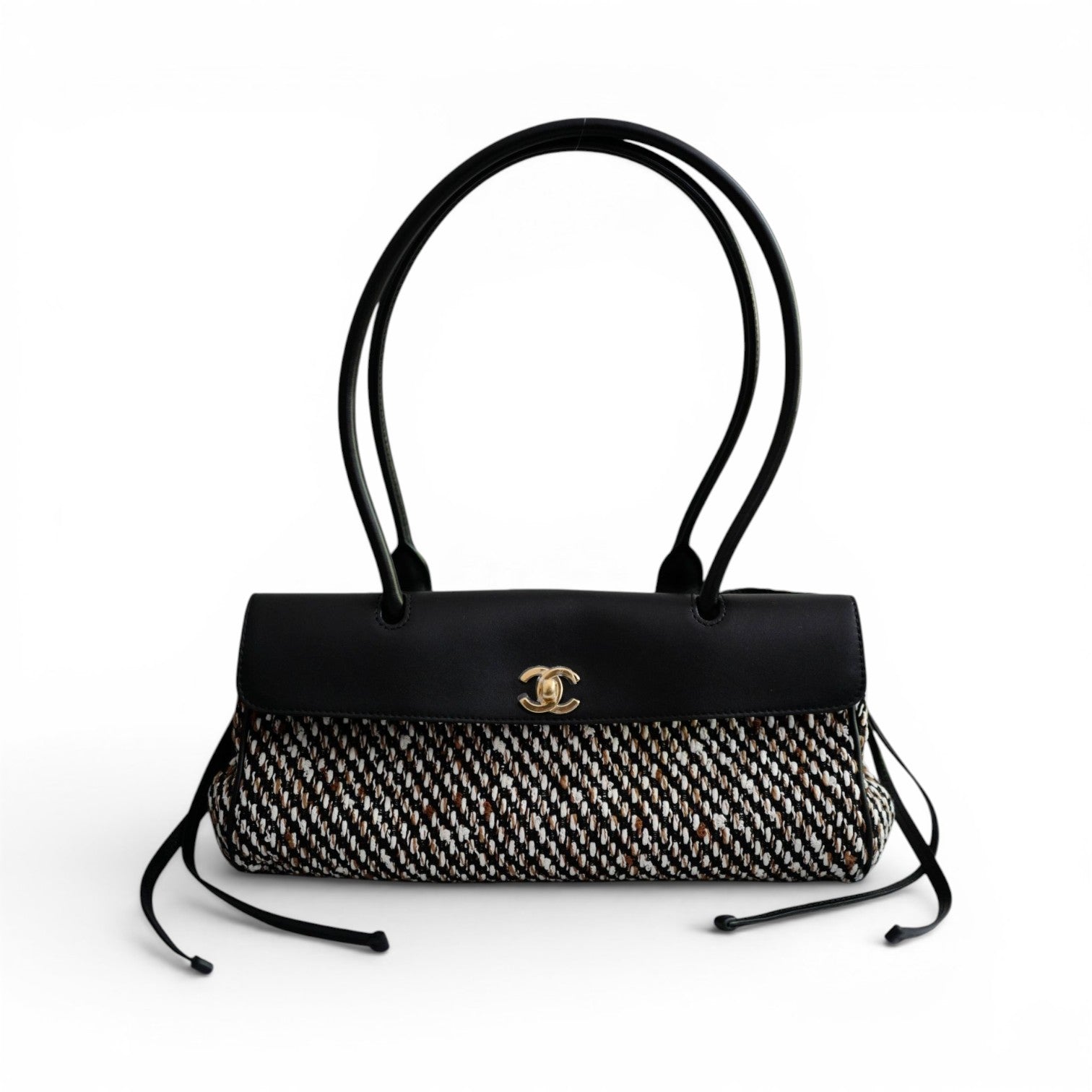 Chanel 26S Small Shopping Bag Matthieu Blazy Black Ecru Wool Gold Hardware