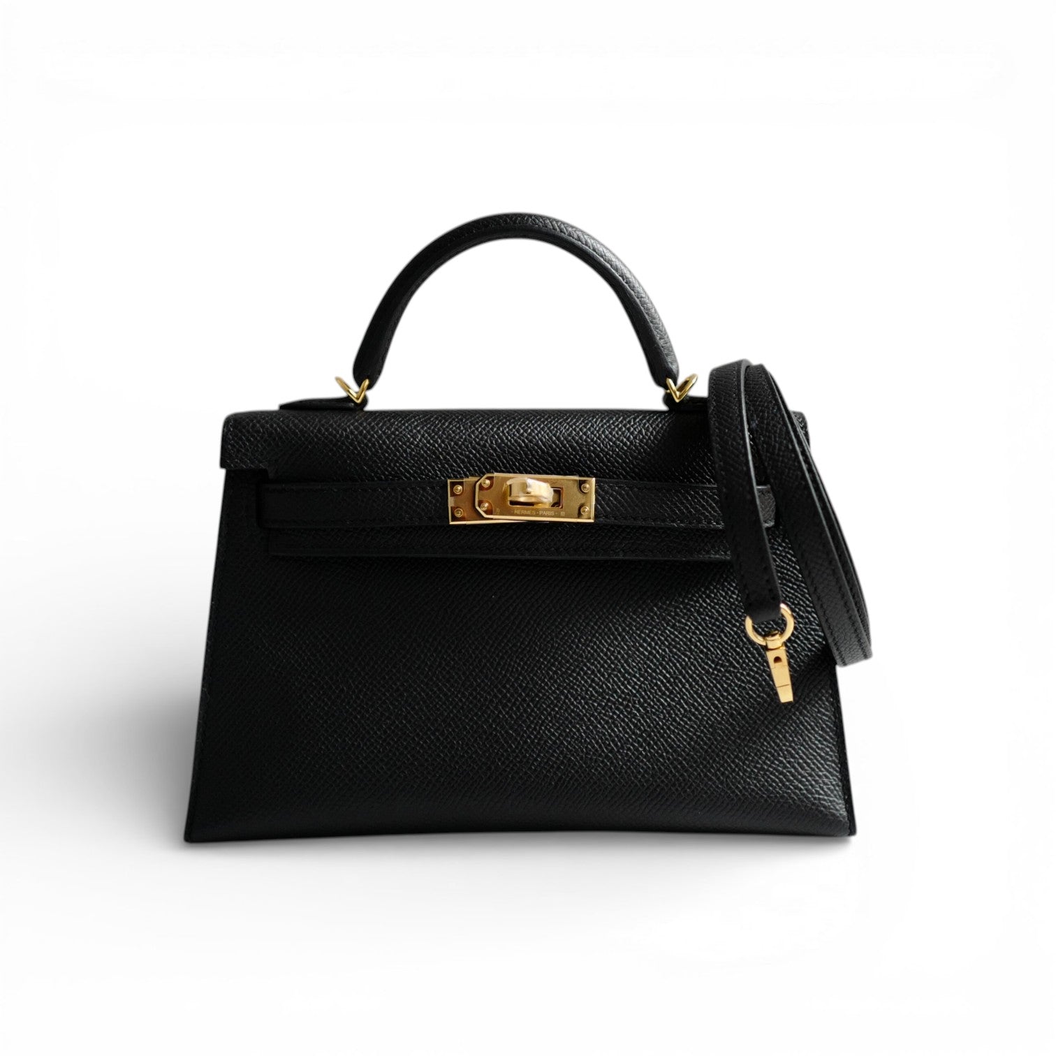 BNIB Hermès Mini Kelly 20 Black Epsom Leather with Gold Hardware Stamp W