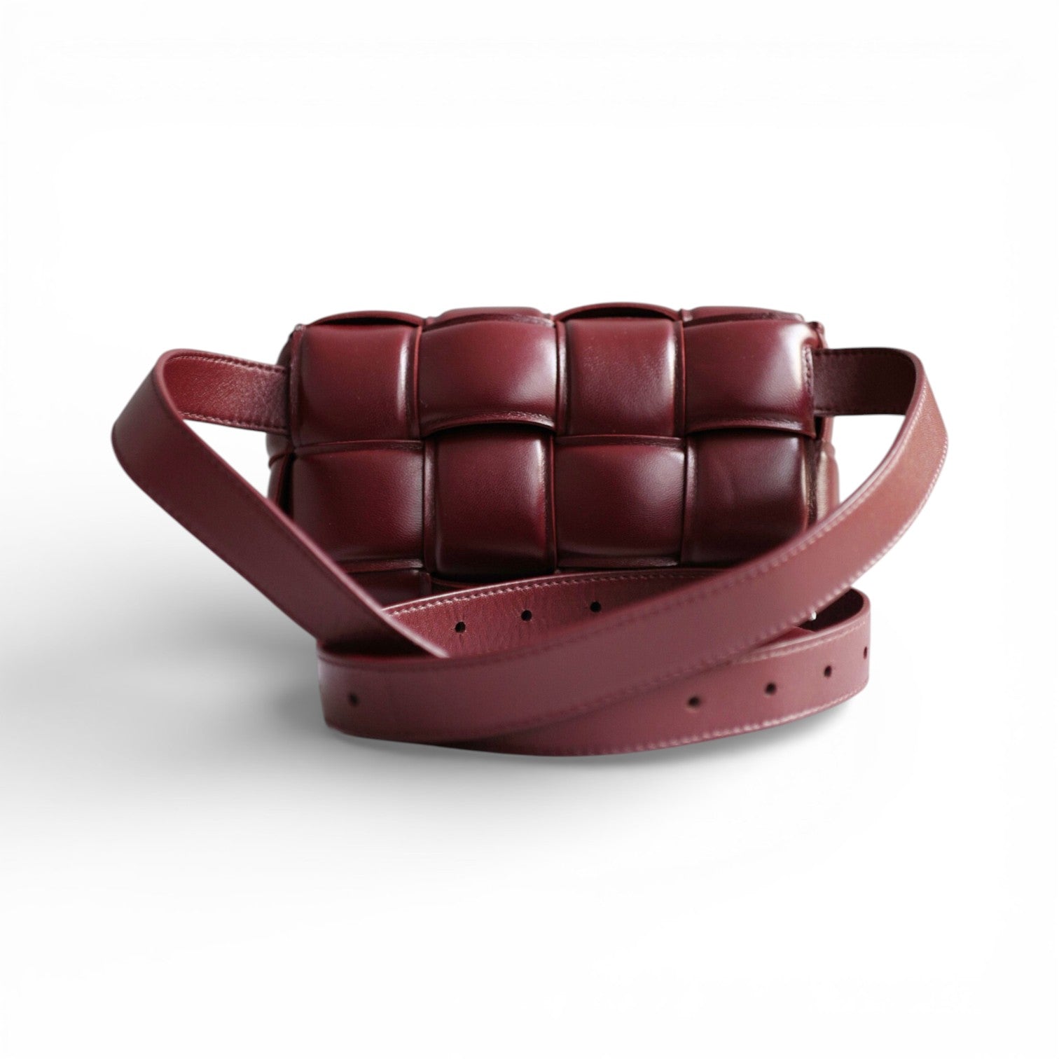 Bottega Veneta Padded Burgundy Small Cassette Belt Bag NEW