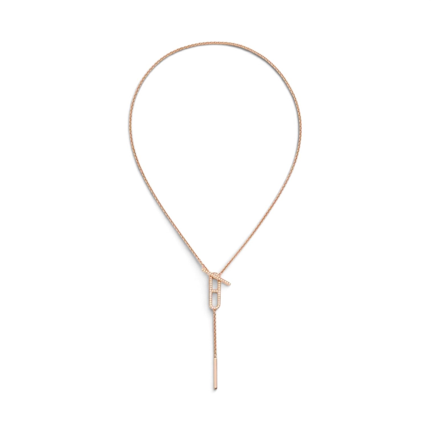 NEW Hermes Ever Chaine d'ancre Lariat Necklace Rose Gold 54 Diamonds