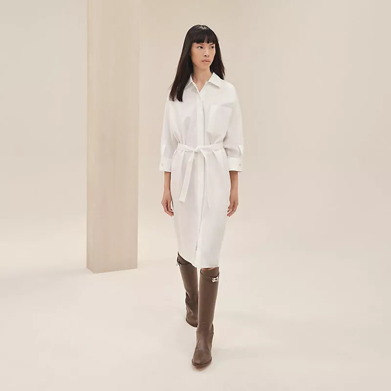 white christmas dresses Miss Circle Women's Gabriella White Cotton Eyelet Button Up Long Sleeve Shirt Dress main image 0