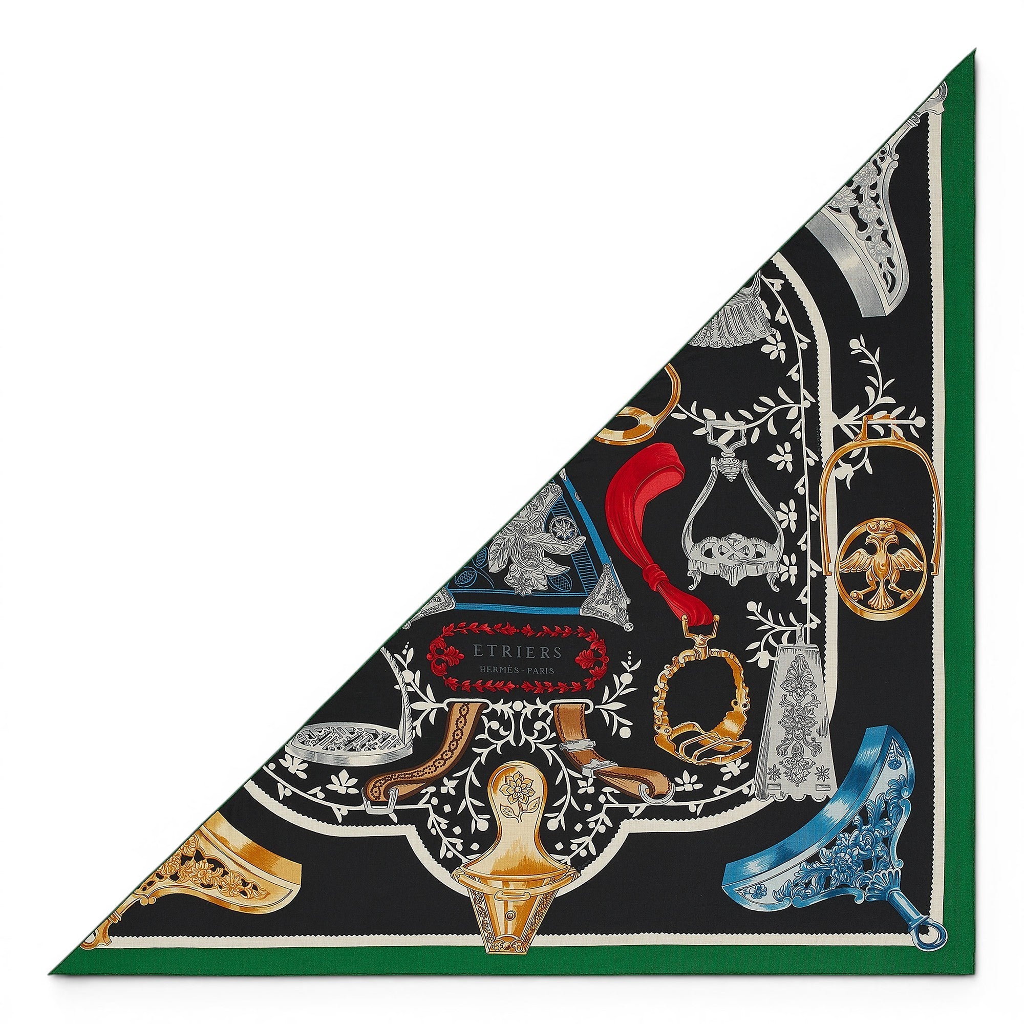 Hermès Etriers Remix Triangle Scarf Vert/Noir/Multicolore Cashmere Silk