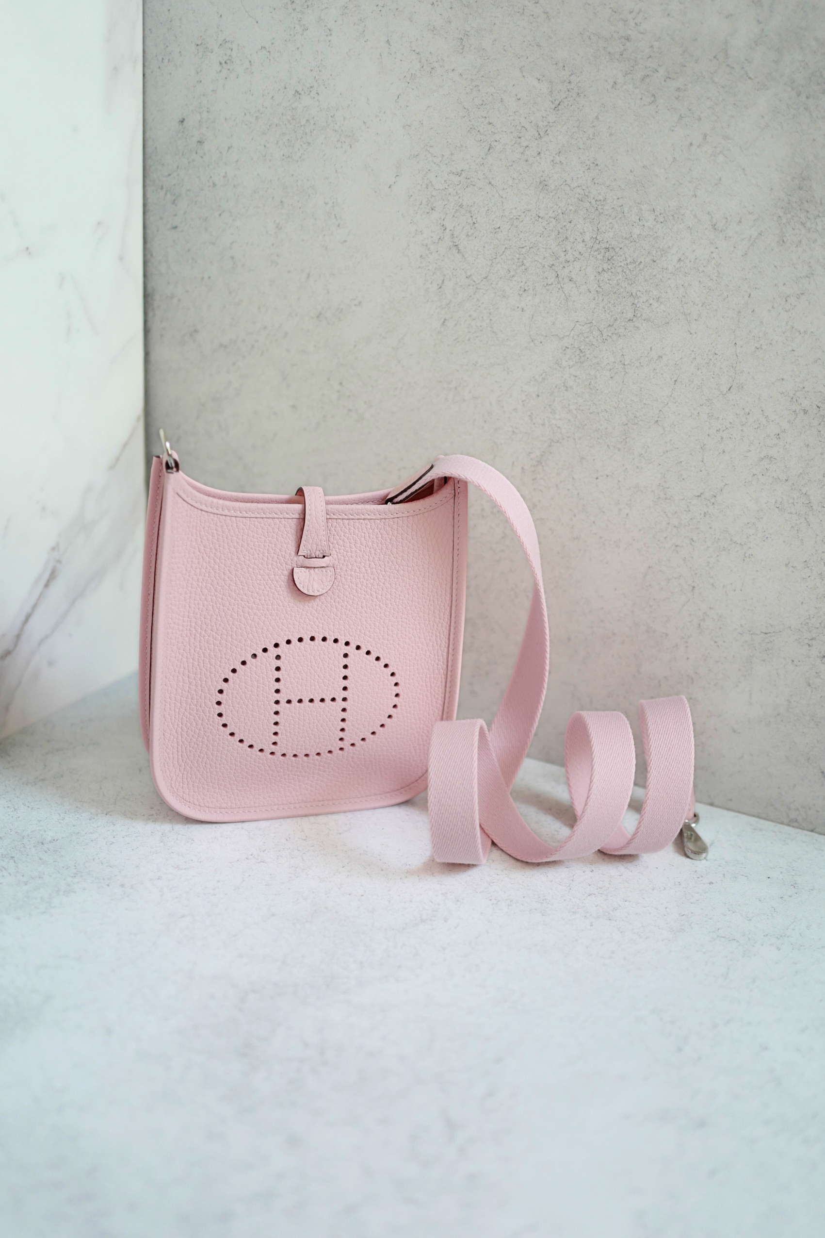 BNIB Hermès Mini Evelyne Bag Rose Sakura Clemence Leather Palladium Hardware
